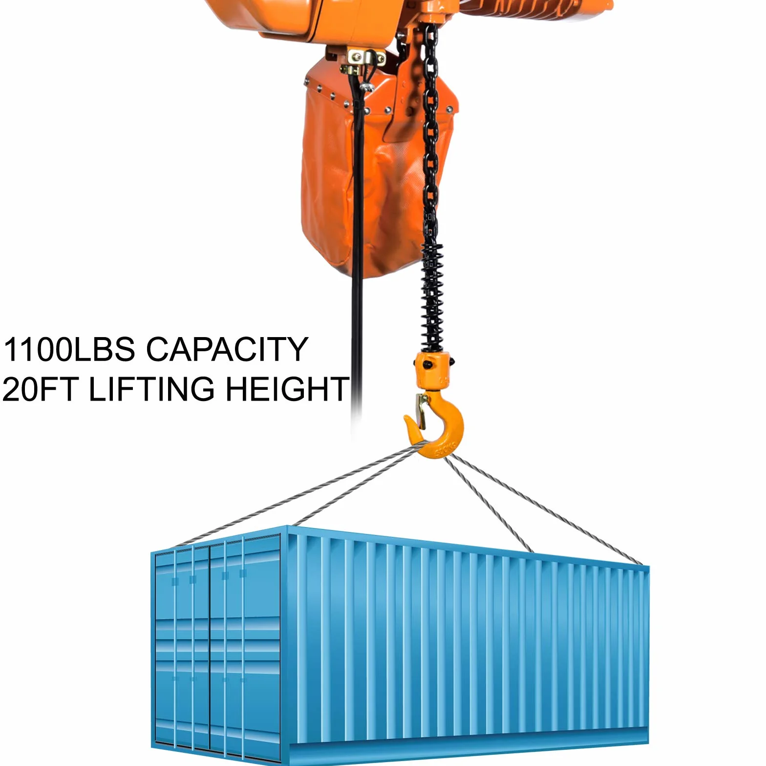 VEVOR Polipasto Eléctrico de Cadena Carga 500 kg, 6 m Altura, Trifásico 480 V, 60 Hz, Doble Velocidad 8,4 y 2,4 m/min, Control Remoto Inalámbrico 100 m, Gancho Giratorio 360° para Taller Motor Garaje