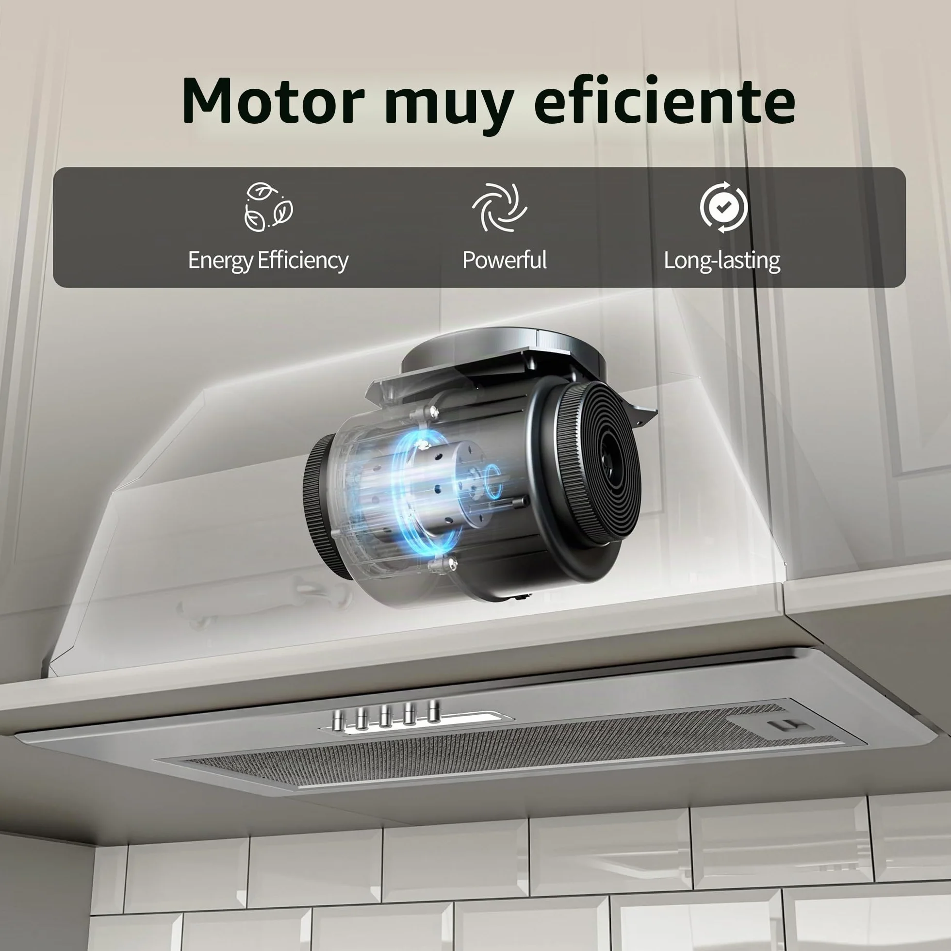 FIREGAS Campana extractora empotrada 52 cm acero inoxidable 3 niveles potencia recirculación filtro carbón activo