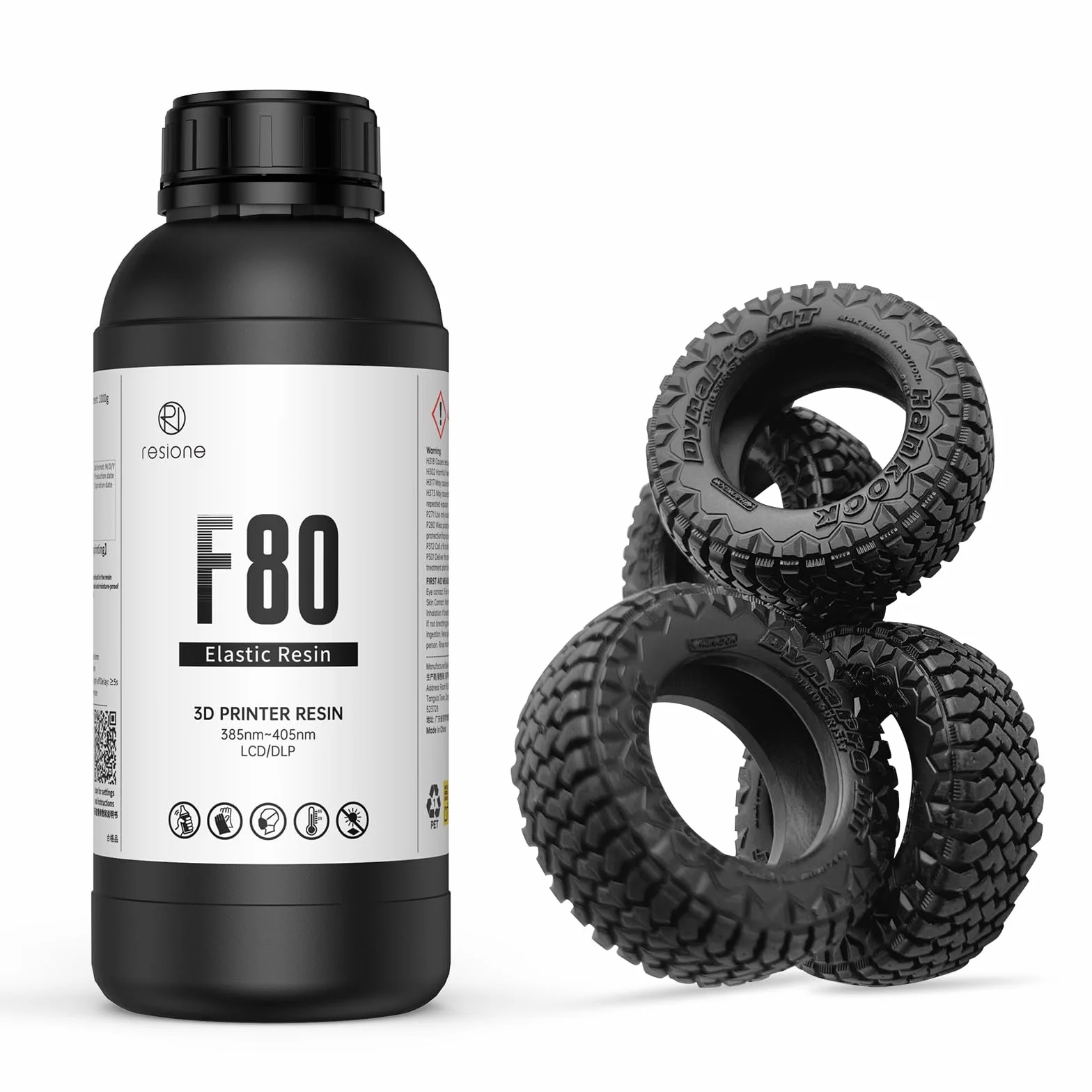 RESIONE Impresora 3D Resina F80, Resina Elástica UV 405nm con Alto Alargamiento en la Rotura, Alta Resiliencia, Resina de Fotopolímero para Impresión 3D LCD DLP MSLA, Negro, 1000g