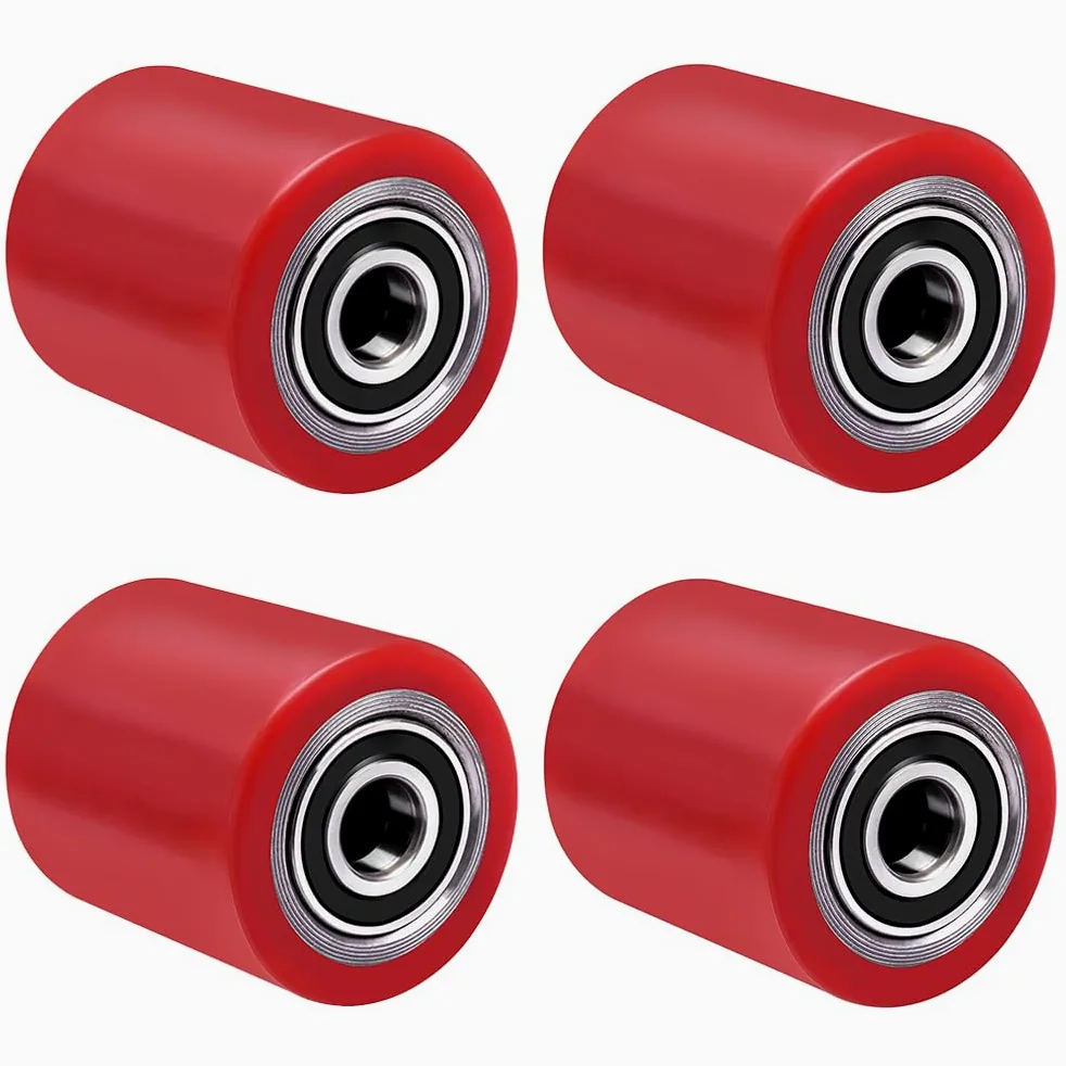 4 piezas de ruedas de transpaleta de poliuretano 80 x 100 mm, eje de 20 mm incl. rodamientos, ruedas de repuesto para transpaleta, carga máxima 700 KG