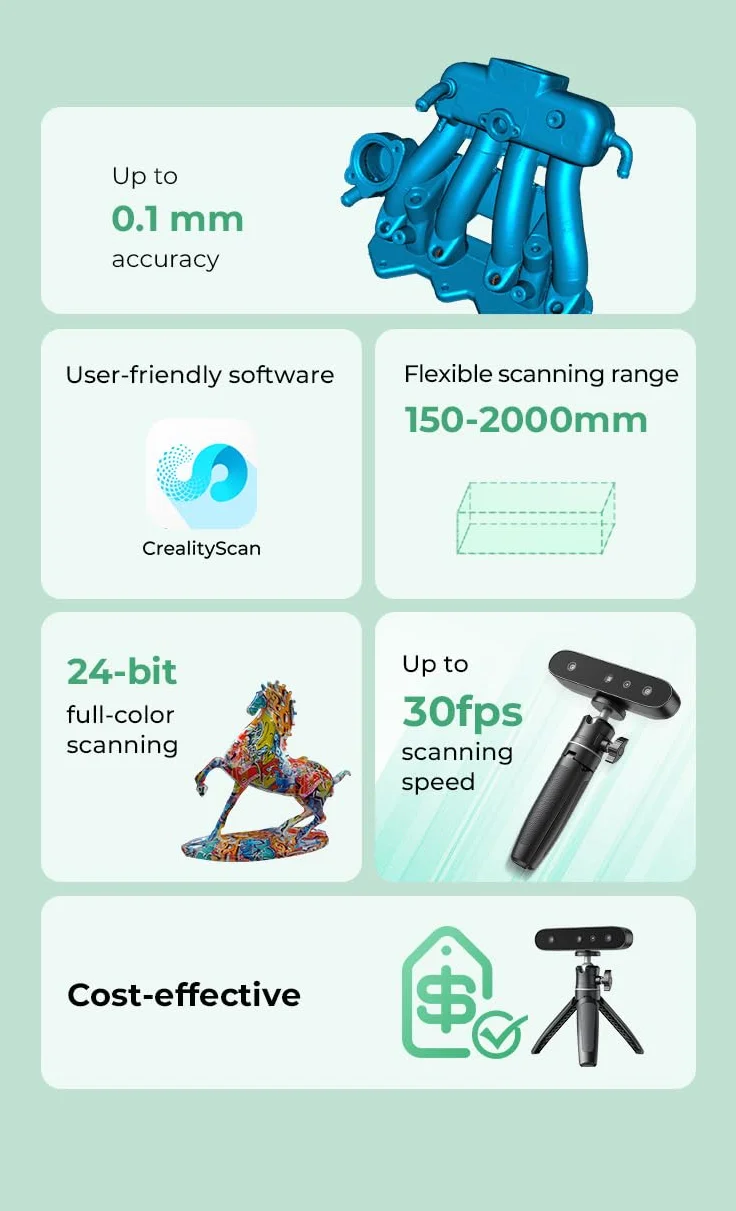 Creality CR-Scan Ferret SE 3D Escáner, seguimiento antivibración, precisión de escaneo de 0,1 mm, escáner portátil de 30 FPS para impresoras 3D,puede escanear objetos negros/metálicos para Windows/Mac
