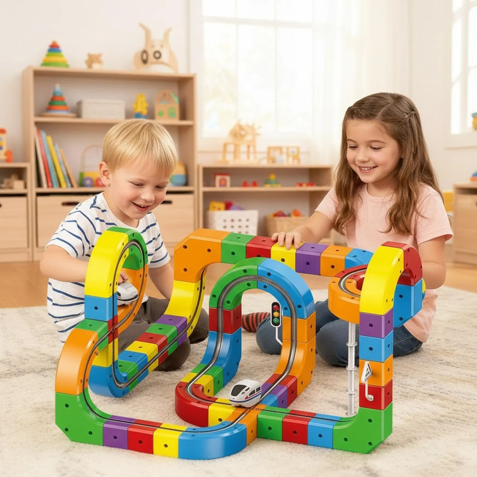 Track Fusion Juego de tren eléctrico construcción de cubo mágico tren motorizado gravedad sistema pista 3D regalo aprendizaje niños niñas 123 piezas