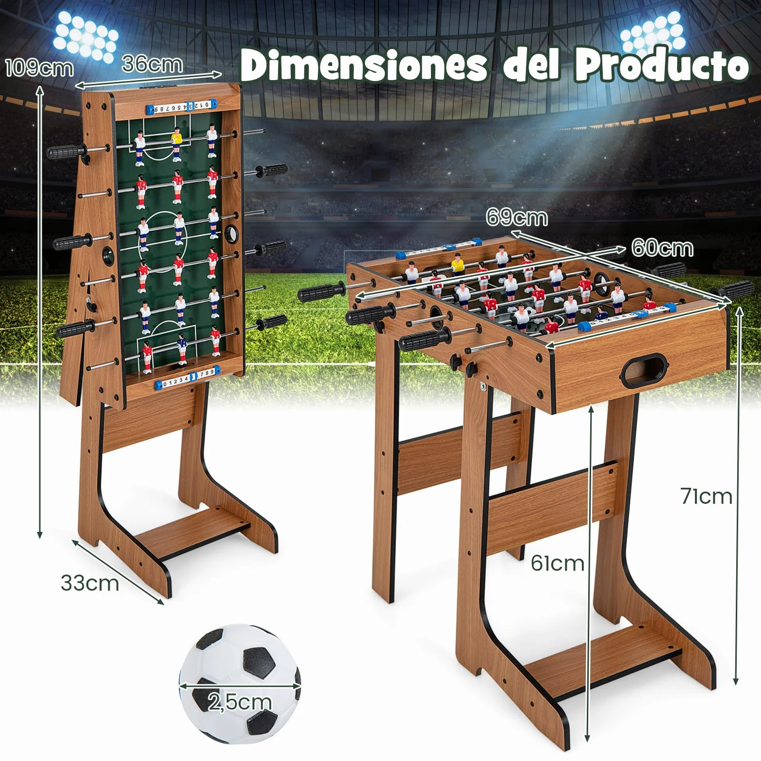COSTWAY Futbolín de Mesa Plegable con Asas Duraderas, 2 Pelotas y Marcador