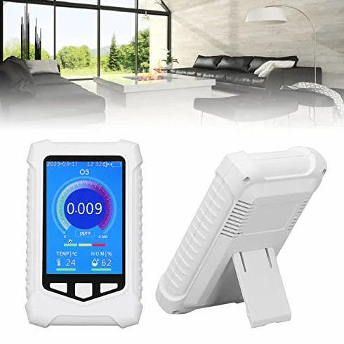 Medidor Calidad Aire, O3 86-106Kpa 0-50ppm Detector de Ozono con Carga USB Pantalla LCD de 3,5 Pulgadas para Interior
