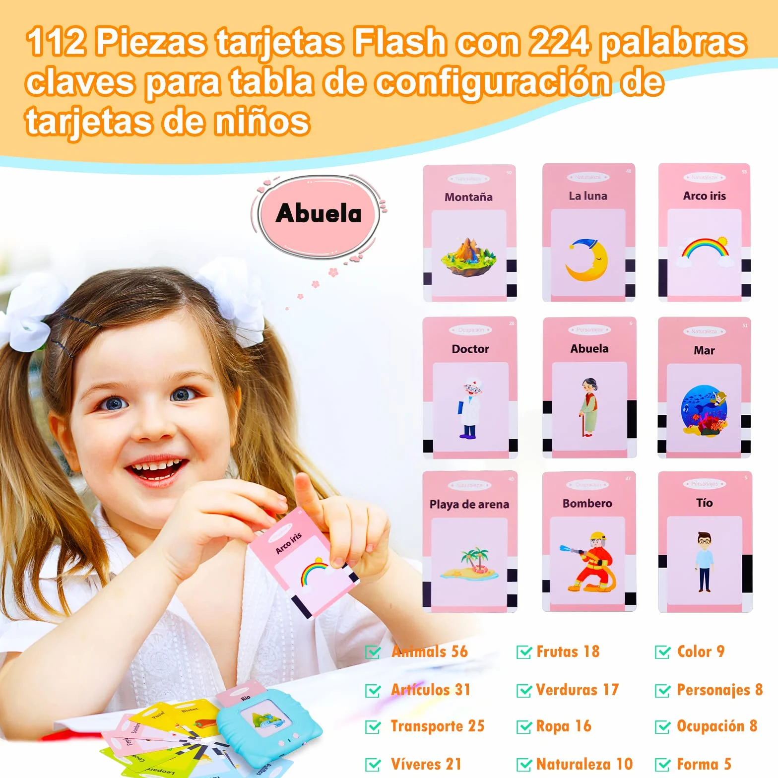 Tarjetas Flash Parlantes Juguetes de Aprendizaje 1-6 Años 112 Hojas 224 Español Palabras Juguetes Educativos Audibles Recurso Preescolar Electrónico Azul