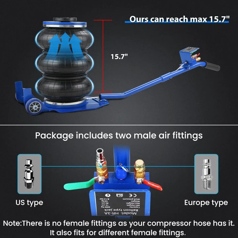 Anbull Gato Neumático Carga de 3 T,Gato neumático de Aire para Coche Automóvil Altura de Elevación de 450mm airbag Grueso Mejorado
