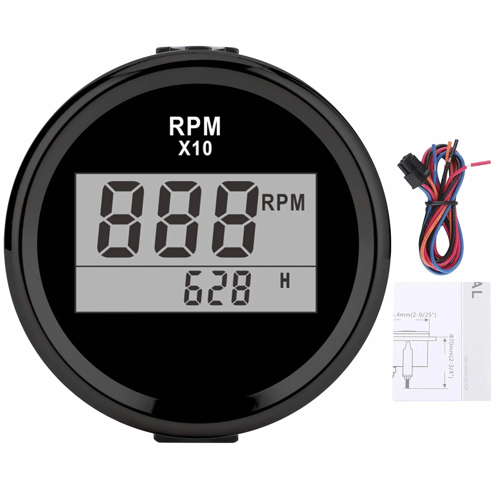 Tacómetro Medidor Digital 0-9990RPM IP67 9-32V 52mm 2 Pulgadas Pantalla LCD para Coche Camión Barco