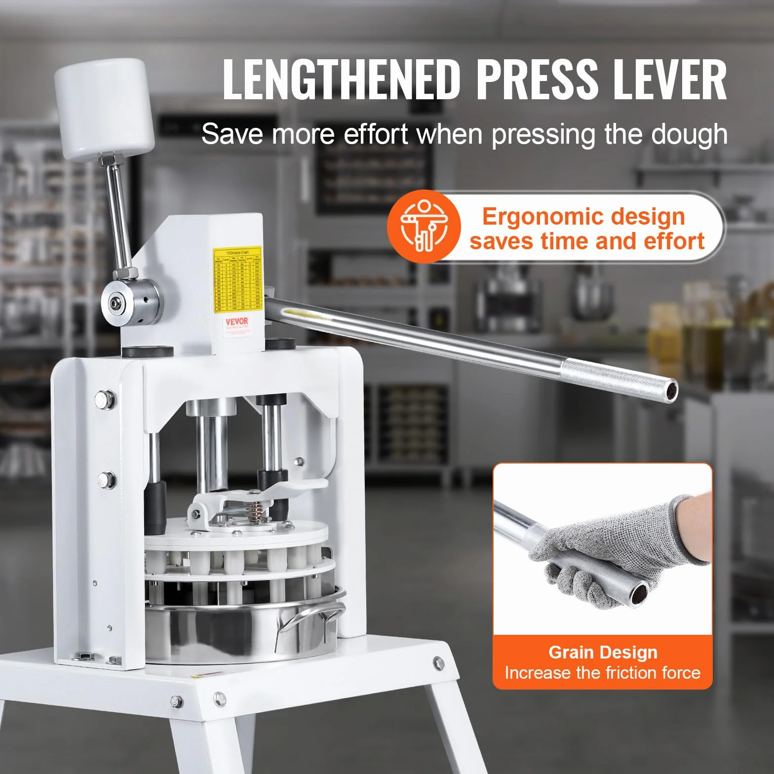VEVOR Máquina Divisor de Masa Manual 10 Piezas Cortador de Masa de Prensa Manual Vertical 120-560 g con Bandeja y Hoja de Acero Inoxidable Máquina para Hacer Pan para Panadería, Restaurante