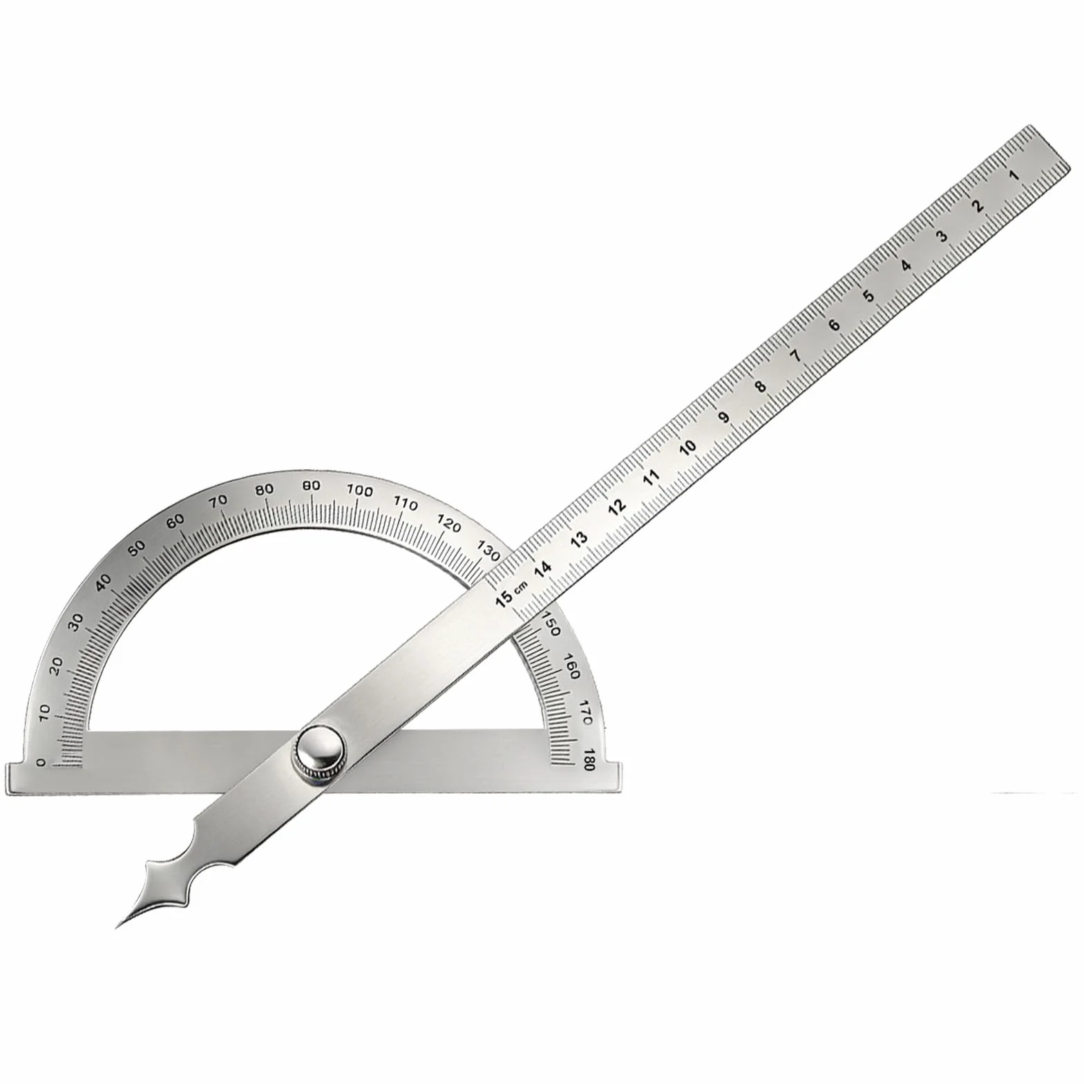 Transportador de Ángulos Metal Acero Inoxidable 15cm Regla Goniómetro Ajustable con Tornillo Fijación Herramienta Medición Carpintería