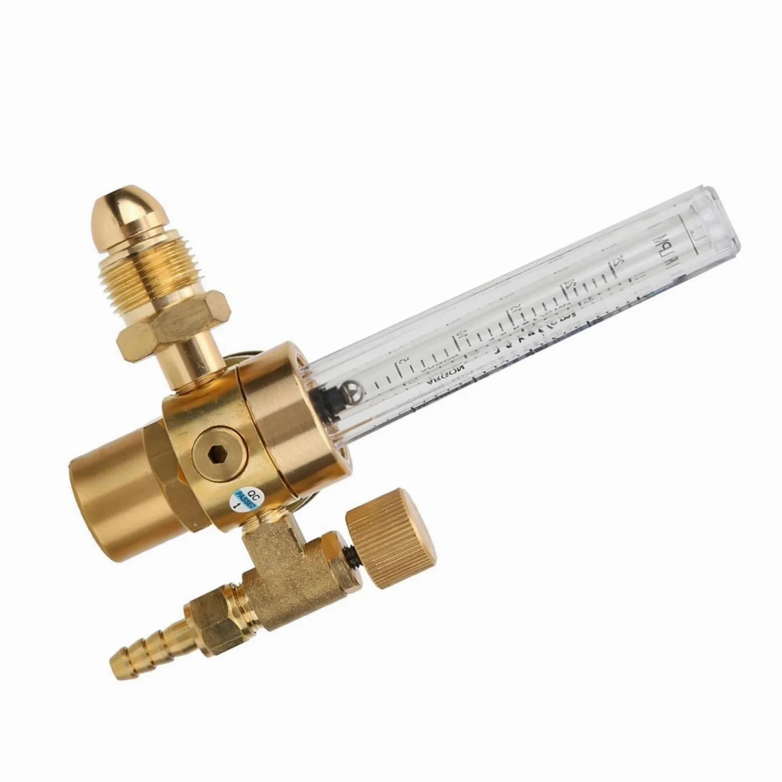 Regulador de caudalímetro de Gas, reductor de presión de argón, todo latón, reductor de presión de argón, caudalímetro de Gas/8 rosca macho, conector CGA580