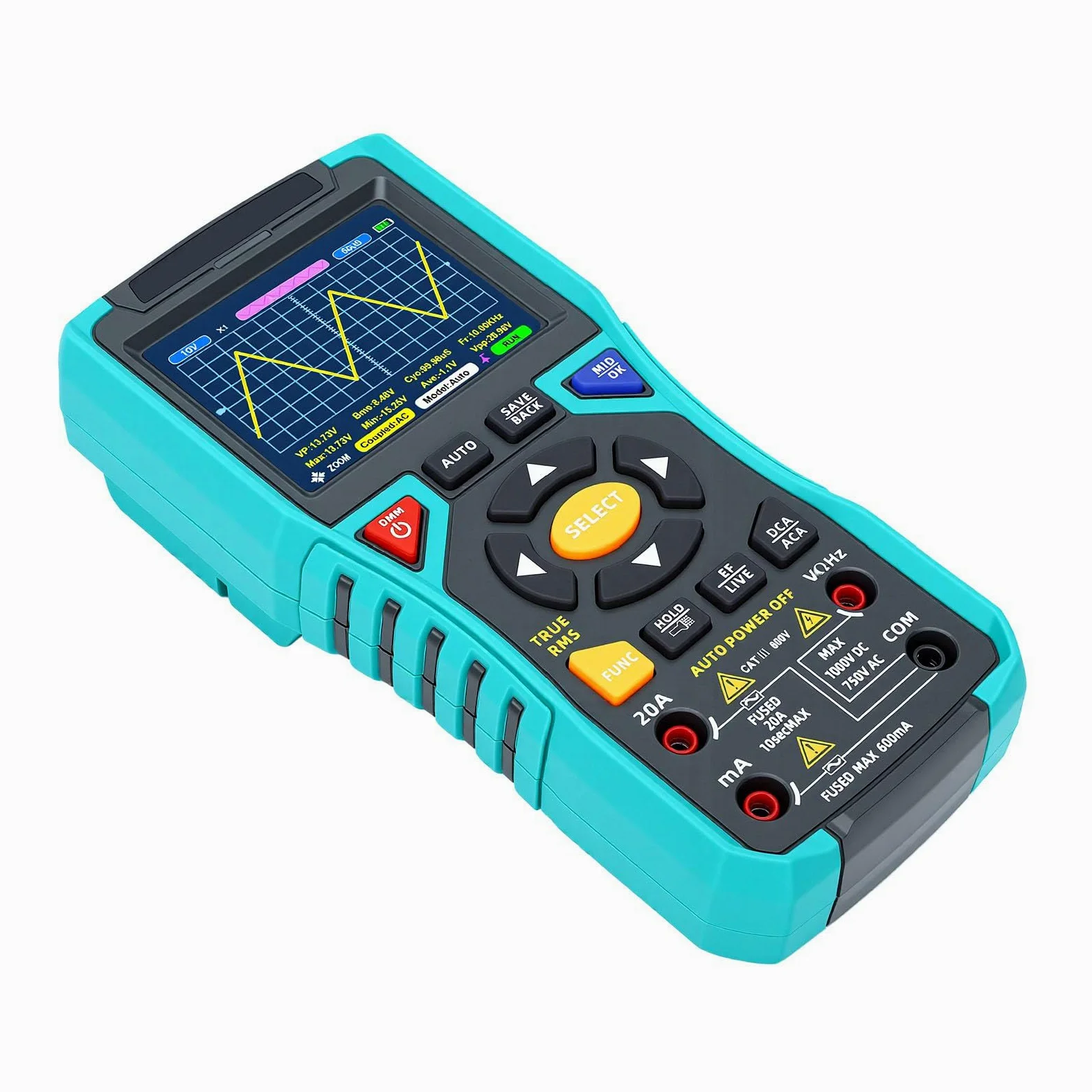 Zunate Osciloscopio de Mano Multímetro de Osciloscopio Digital Portátil de 3,2 Pulgadas Rango Automático con Batería de 2500 MAh para Pruebas de Circuitos de Electricistas y Reparaciones de Campo