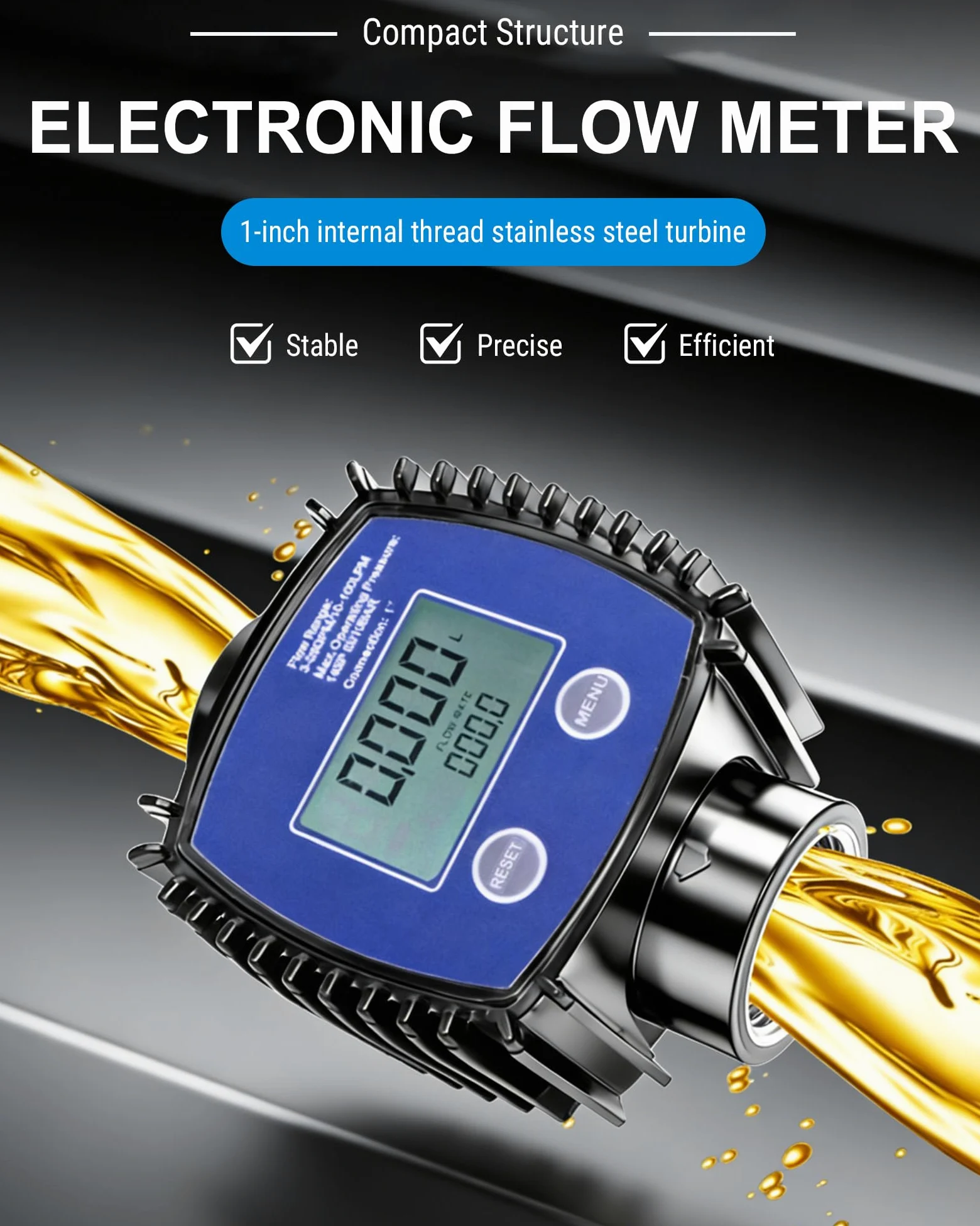Caudalimetro Agua 1 Pulgada Rosca Interna, 5-120L/Min Contador de Medidor de Flujo Digital de Alta Precisión LCD, para Diesel, Gasolina, Urea, Líquido
