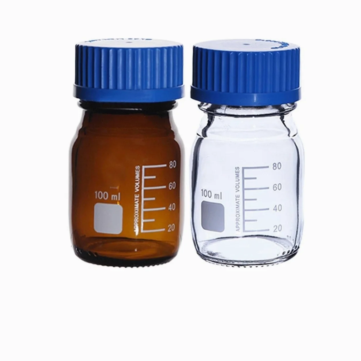 Frasco de vidrio para reactivos de laboratorio, Botella de reactivo de vidrio graduado con tapón de rosca azul, cristalería de laboratorio de 25-1000ml(1000ml Brown Glass)