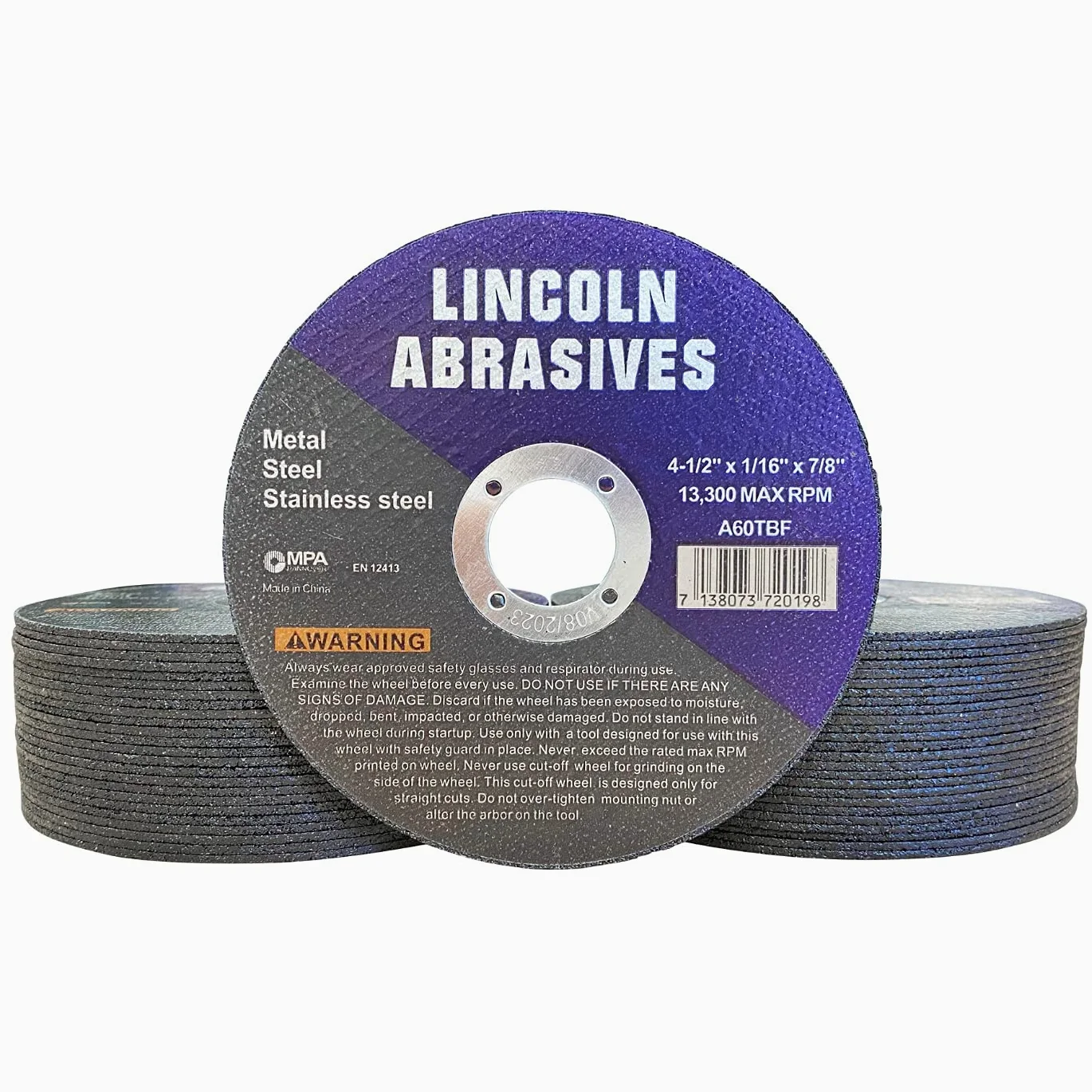 Paquete de 50 ruedas de corte de 4-1/2 pulgadas Lincoln Abrasives de 1/16 pulgadas de metal y acero inoxidable