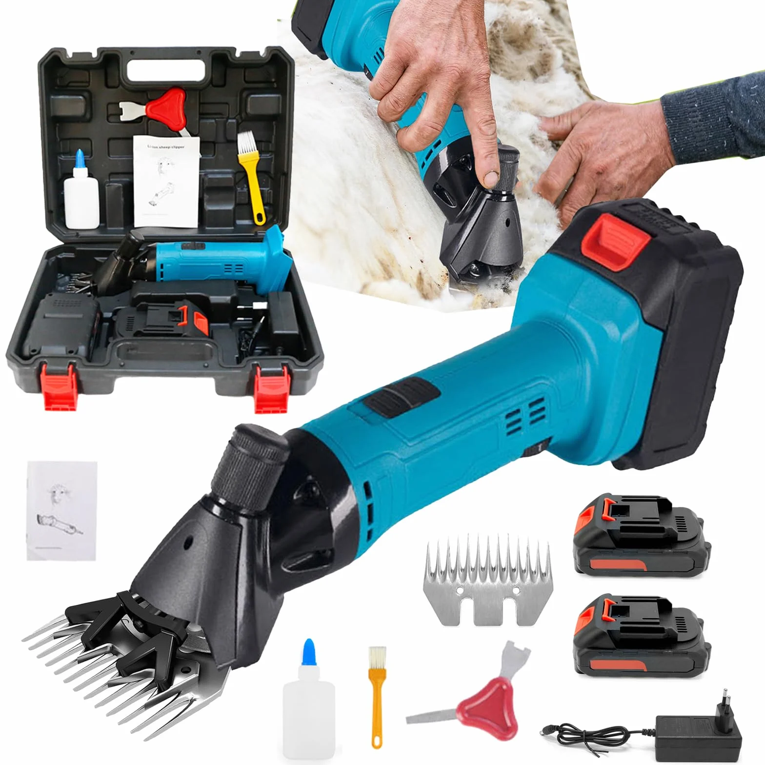 Esquiladora de Ovejas, 3000mah Esquiladora Profesional de Ovejas Esquiladora EléCtrica A BateríA 6 Velocidades Ajustables con 2 BateríAs para Ovejas Cabras Alpacas y Ganado Vacuno