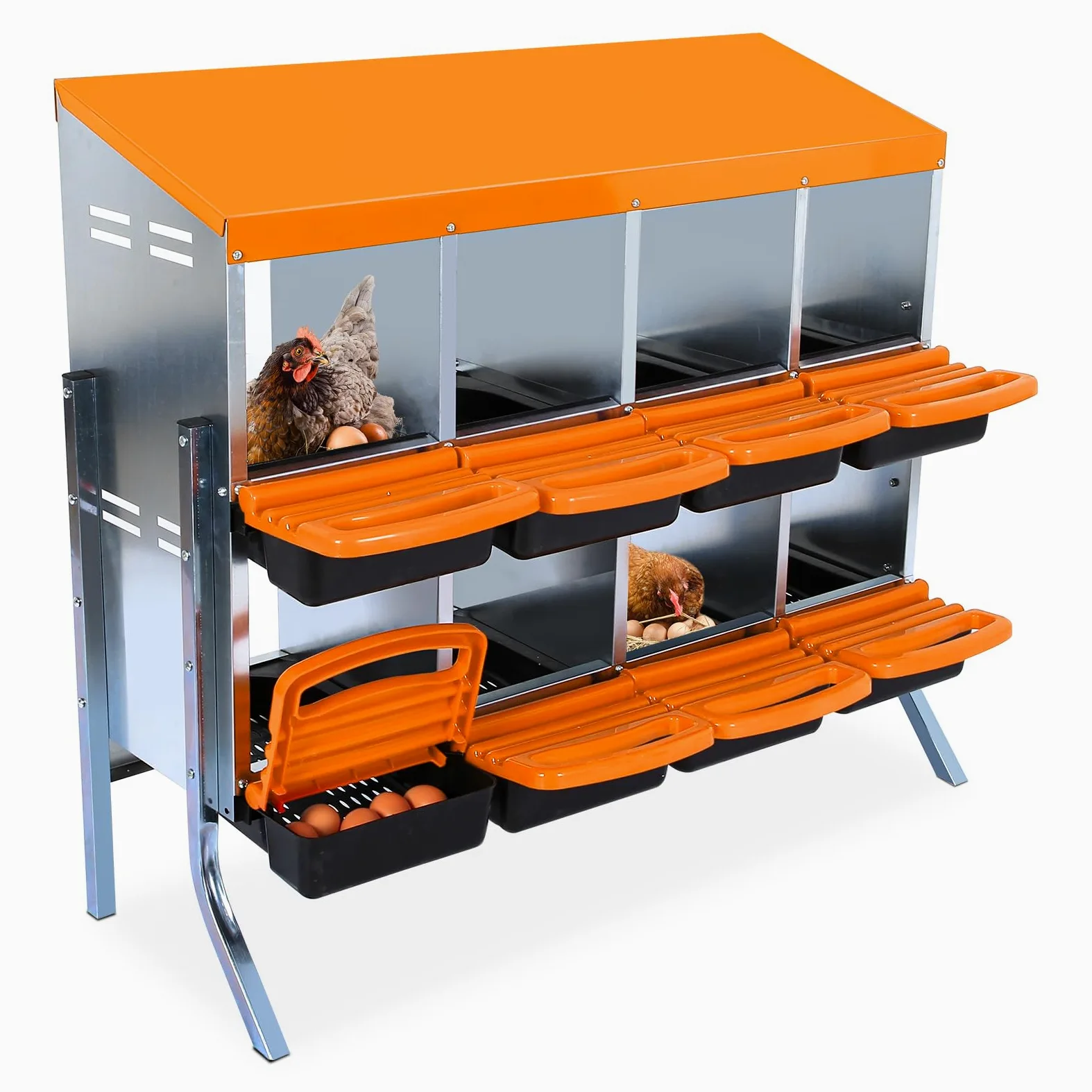 Pondero para gallinas con compartimentos – Nidera gallina de acero galvanizado Techo inclinado resistente al agua Bandeja extraíble – Espacioso espacio para gallinas ponedoras patos diferentes razas