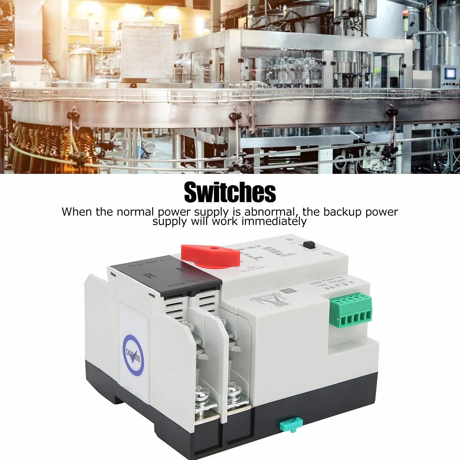 Interruptor de Transferencia, Interruptor de Transferencia Automática de Doble Potencia, ZGQ5-100/2P 220V Controlador de Interruptor de Transferencia Ininterrumpida de 2 Vías