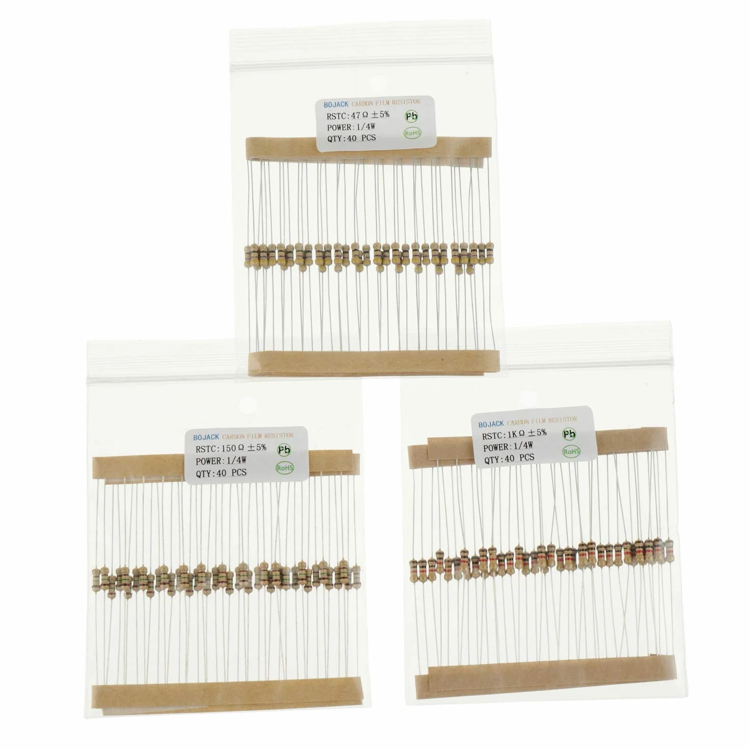 BOJACK Surtido de resistencias 1 ohmio 1 M ohmios 1/4 W kit resistencia película de carbono 25 valores 1000 unidades