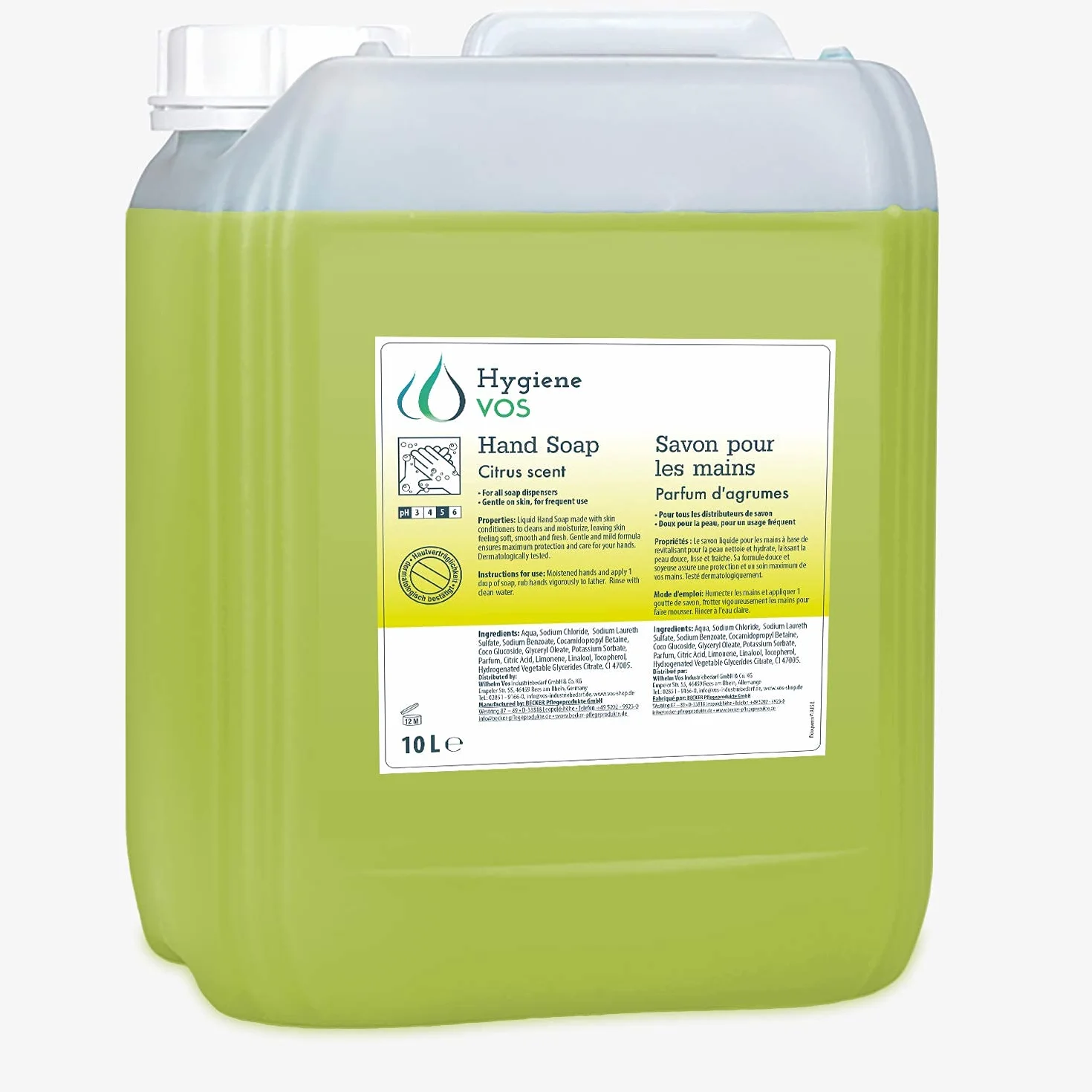 Jabón Líquido de Manos Hygiene VOS 10L pH Neutro Citrón Biodegradable