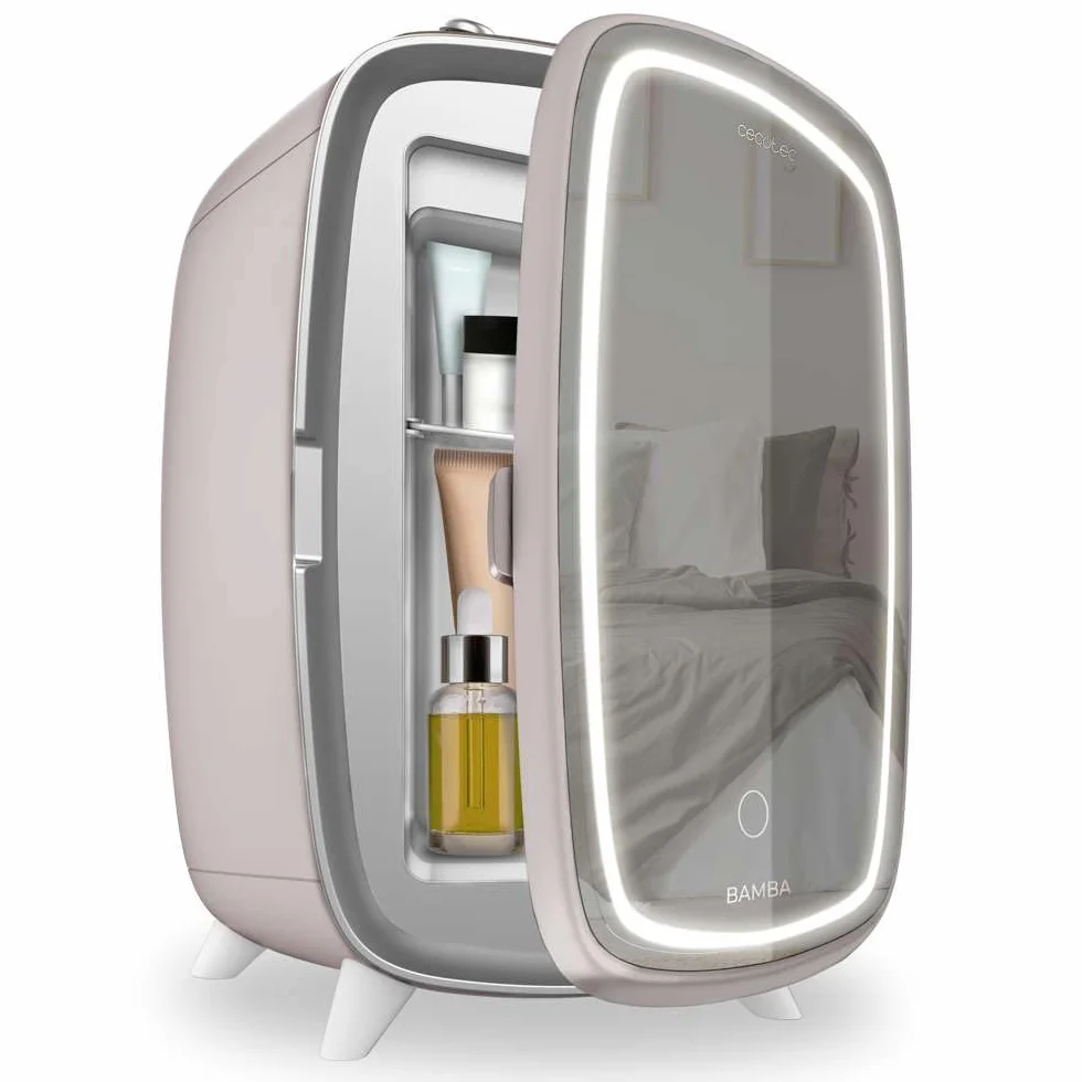 Cecotec Bamba CoolingBeauty 6000 Mirror Rose Mini Frigorífico 6L Nevera Pequeña Cosméticos Puerta Espejo LED