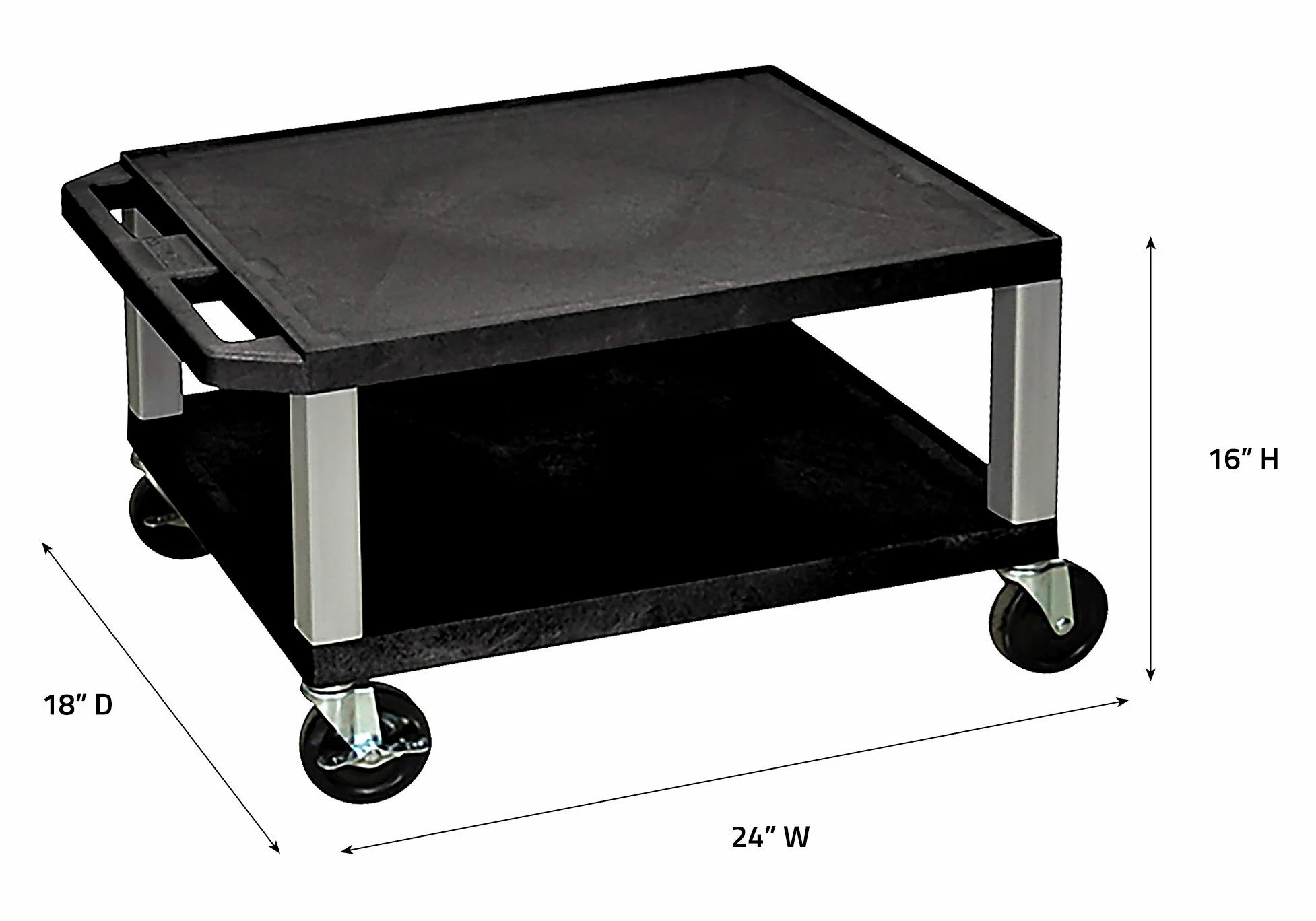 Luxor Carro Multiusos de 40,6 cm de Alto con 2 estantes, Color Negro con Patas