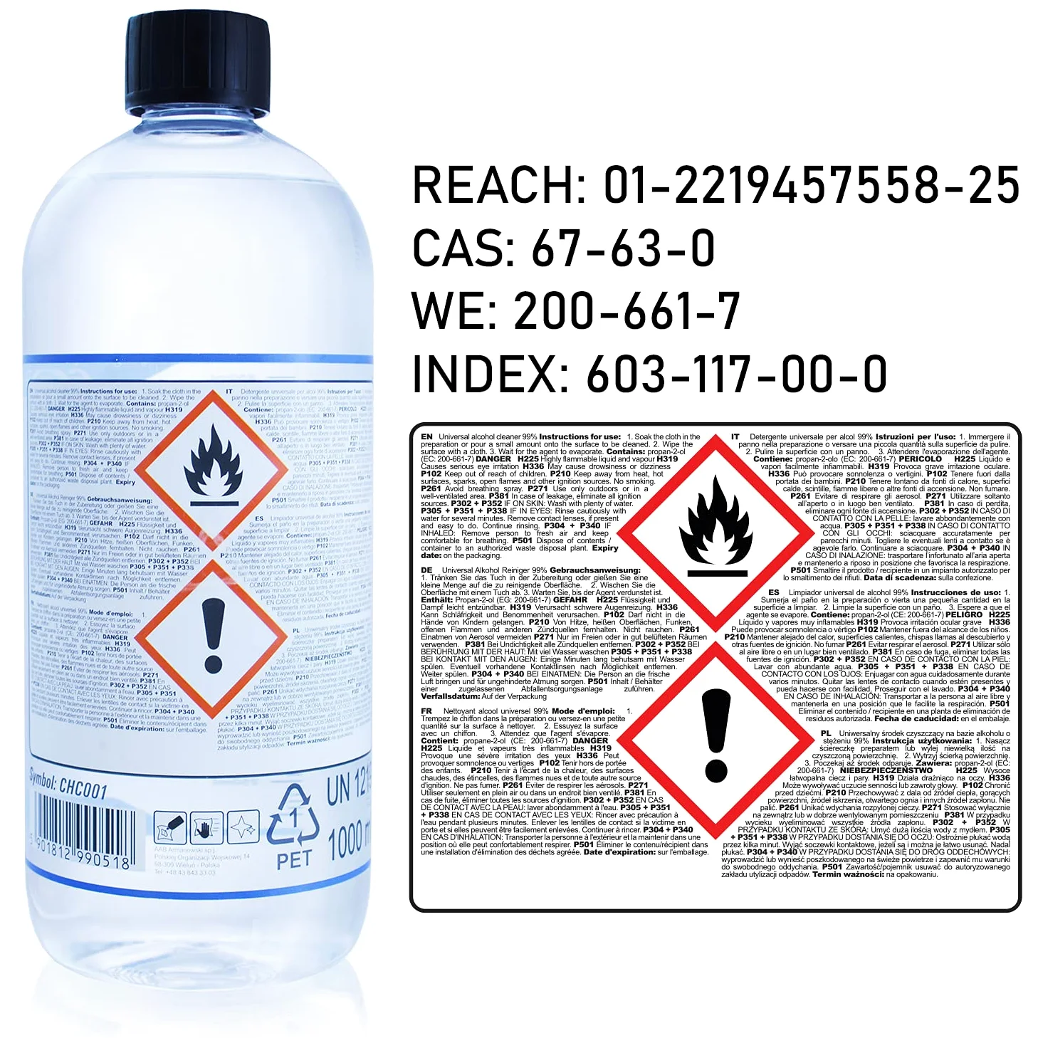 AAB IPA 1L - Conjunto de 7 - Un Alcohol Isopropilico Eficaz Para la Limpieza, Universal Alcohol IPA, Screen Cleaner, Alcool Isopropyl, Alcohol Puro, Para Limpieza Electrónica