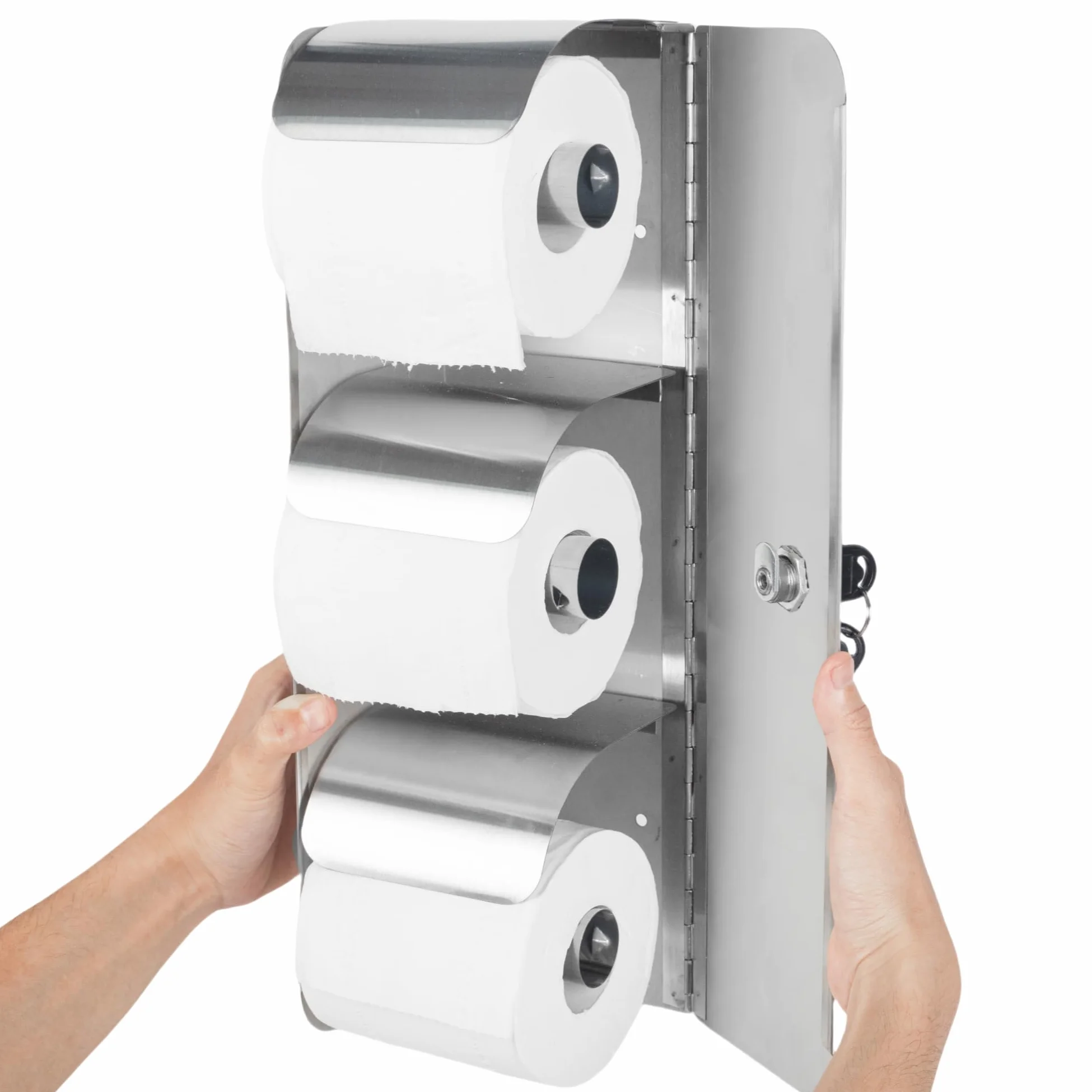 Dispensador de papel higiénico comercial de acero inoxidable 3 rollos con cerradura