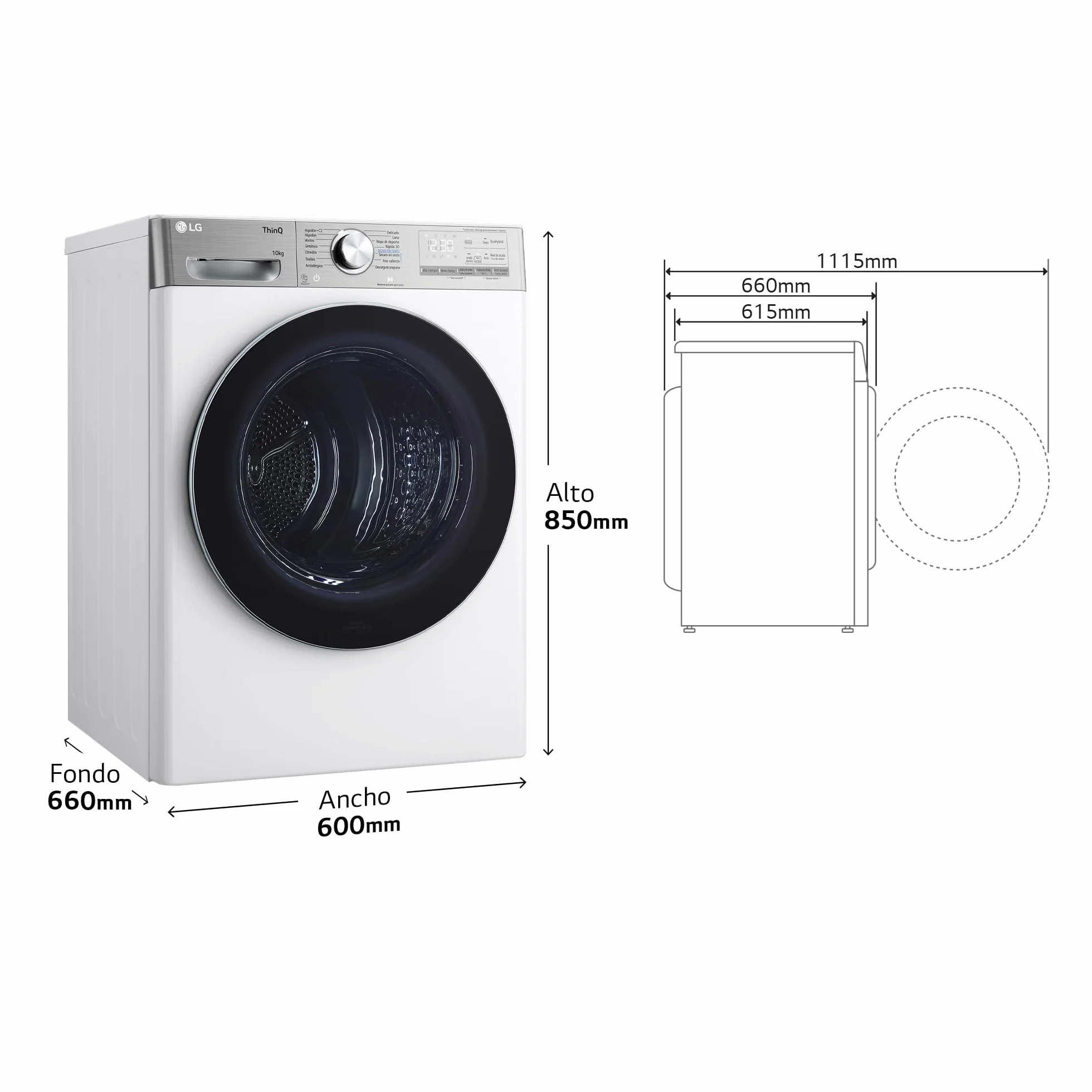LG RH10V9AV2WR Secadora 10kg Bomba de Calor Dual Inverter Compressor Clase C Serie 900 Eco Hybrid Gran LED Acero Negro Mate
