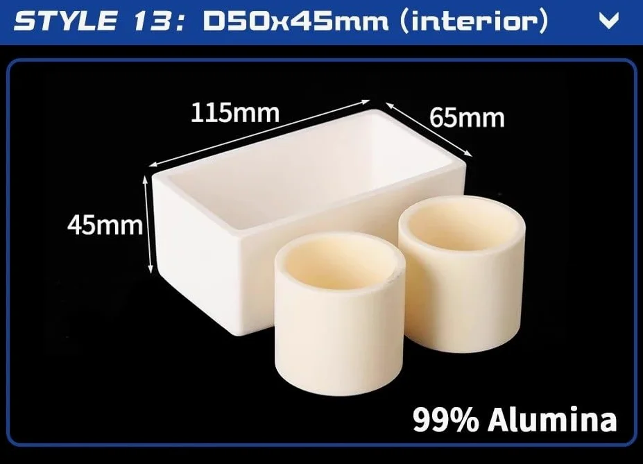 Juego de crisol de alúmina al 99% for uso industrial y de laboratorio: varias especificaciones disponibles, 1 unidad((13)115x65x45mm)