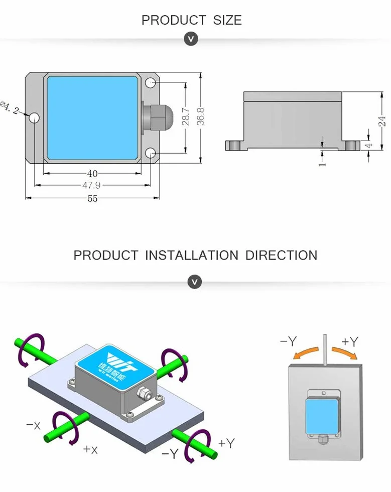 【Interruptor de inclinación tipo salida de voltaje SINVT-232】 Inclinómetro de seguridad analógico de doble eje (salida de 0-5 V, -90 grados), sensor de ángulo de inclinación antivibraciones (IP67)