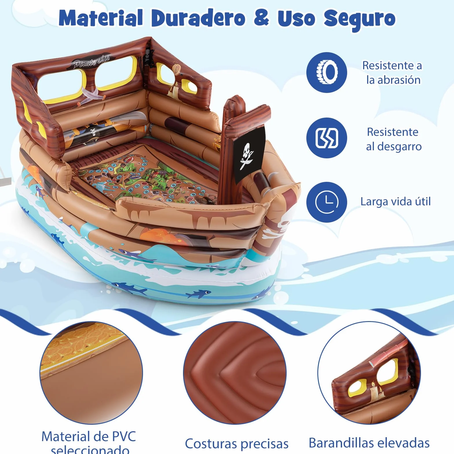 COSTWAY Barca Hinchable Niños Pirata Motor Incorporado 203x138x111 cm