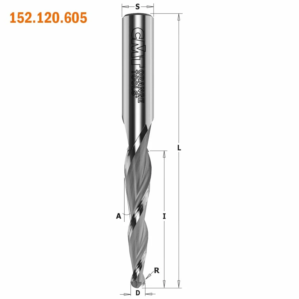CMT ORANGE TOOLS 152.120.605 - FRESA HELICOIDAL POSITIV. RADIO CONVEXO 2D/3D D=6 S=12