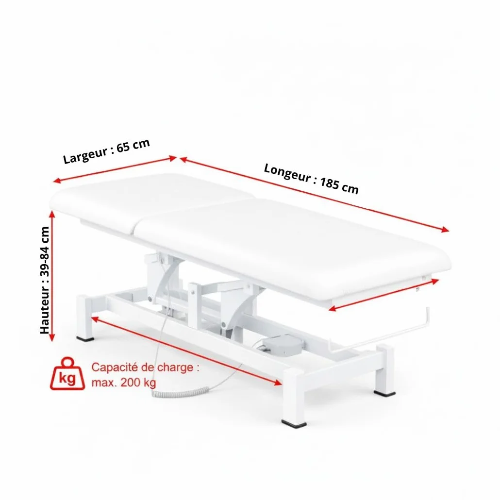 Más saludable – FOBIA, mesa de cuidado estético eléctrica, ancho 65 a 75 cm, altura ajustable (blanco 65 cm (sin puerta de rodillo, sin rueda))
