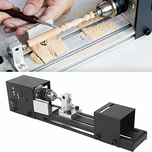 Fockety Mini Torno de Madera, Torno de Madera Ajustable de 7 Velocidades, Herramienta de Torno de Metal de 8000RPM para Cuentas, Joyería, Artesanías, para Hoja de Sierra de 50mm/1.97in