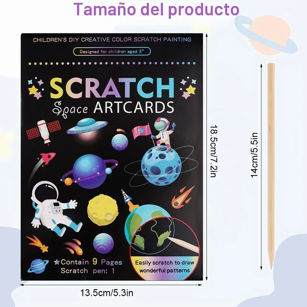 Arte para Rascar para Niños, Paquete de 3 Libros Scratch Art con Lápices de Madera, Dinosaurios, Mundo Submarino, Astronautas