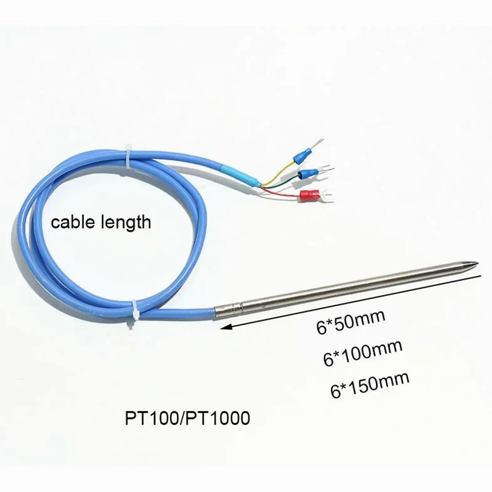 1 termopar PT100/PT1000 de acero inoxidable con sonda de inserción de aguja de 6 x 50/100/150 mm y cable de 1/2/3/4/5 m for sensor de temperatura(PT100 3m,50mm)
