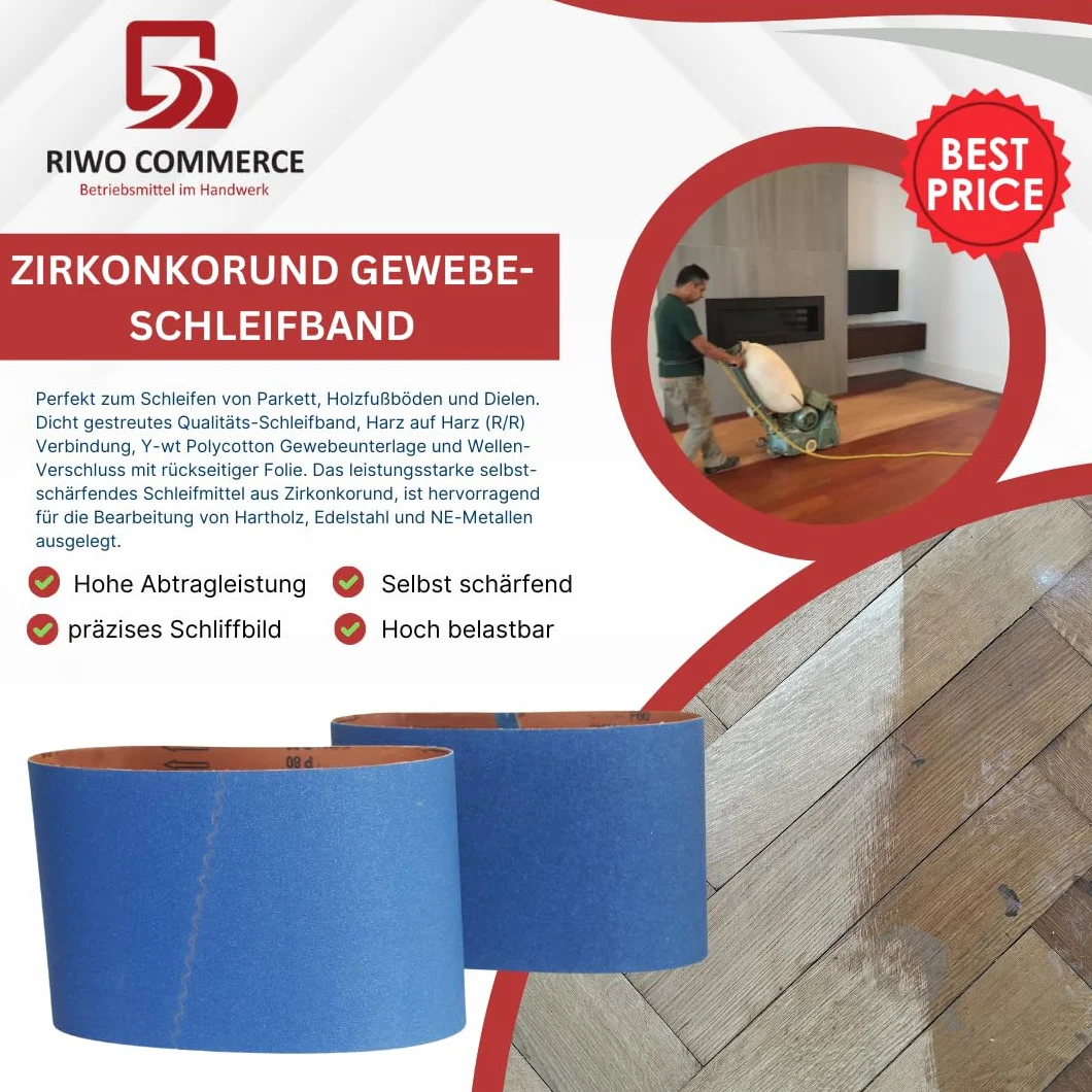 Bandas resistentes de lija de circonio 200x750 mm grano 36 para lijadora de parquet (10 unidades)