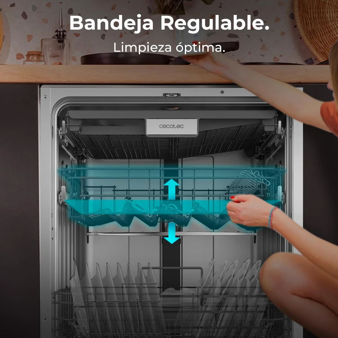 Cecotec Lavavajillas Integrable 60cm Bolero Aguazero 8001 Full BI B. 14 Cubiertos, 8 Programas, Motor Inverter Plus, 3º Bandeja, Control Táctil, O2 Dry, Filtro Antibacteriano