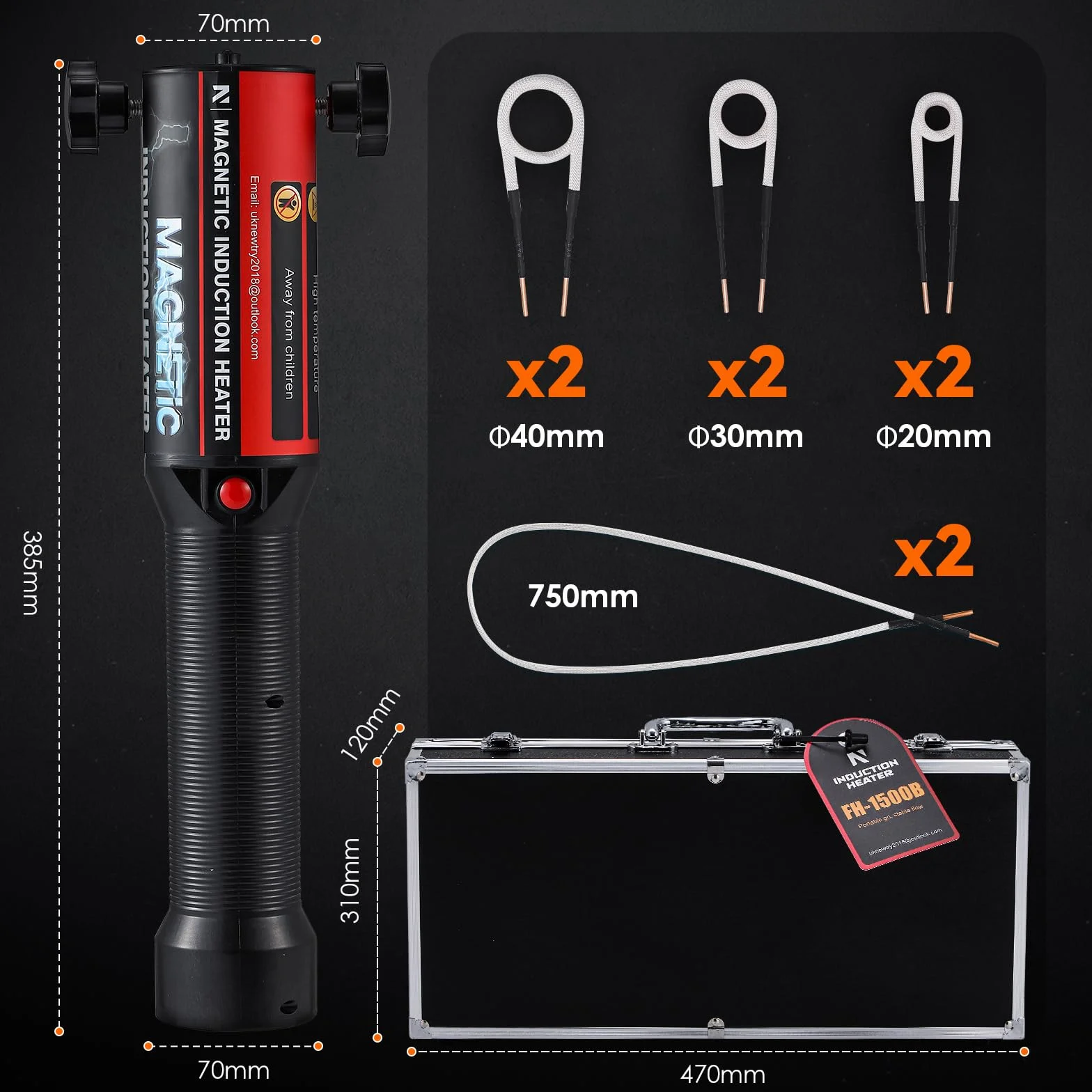 NEWTRY Kit Calentador Magnético de Inducción, 1500w Inductor Magneticode mano sin llama para quitar tuercas oxidadas con 8 bobinas para talleres de reparación de coches, 220V