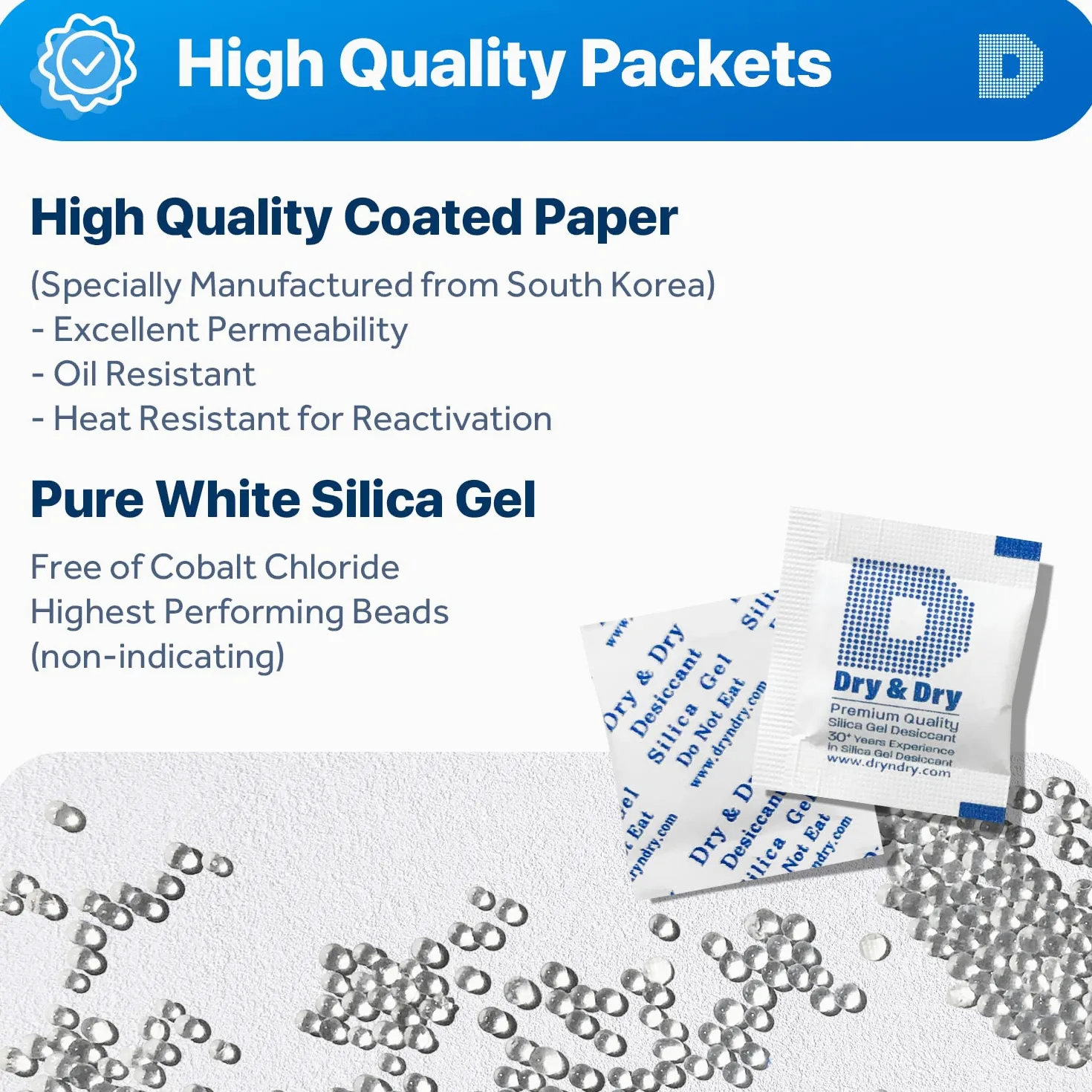Dry&dry - paquete de 200 unidades de 1 gramo de gel de sílice desecante para deshumidificadores.