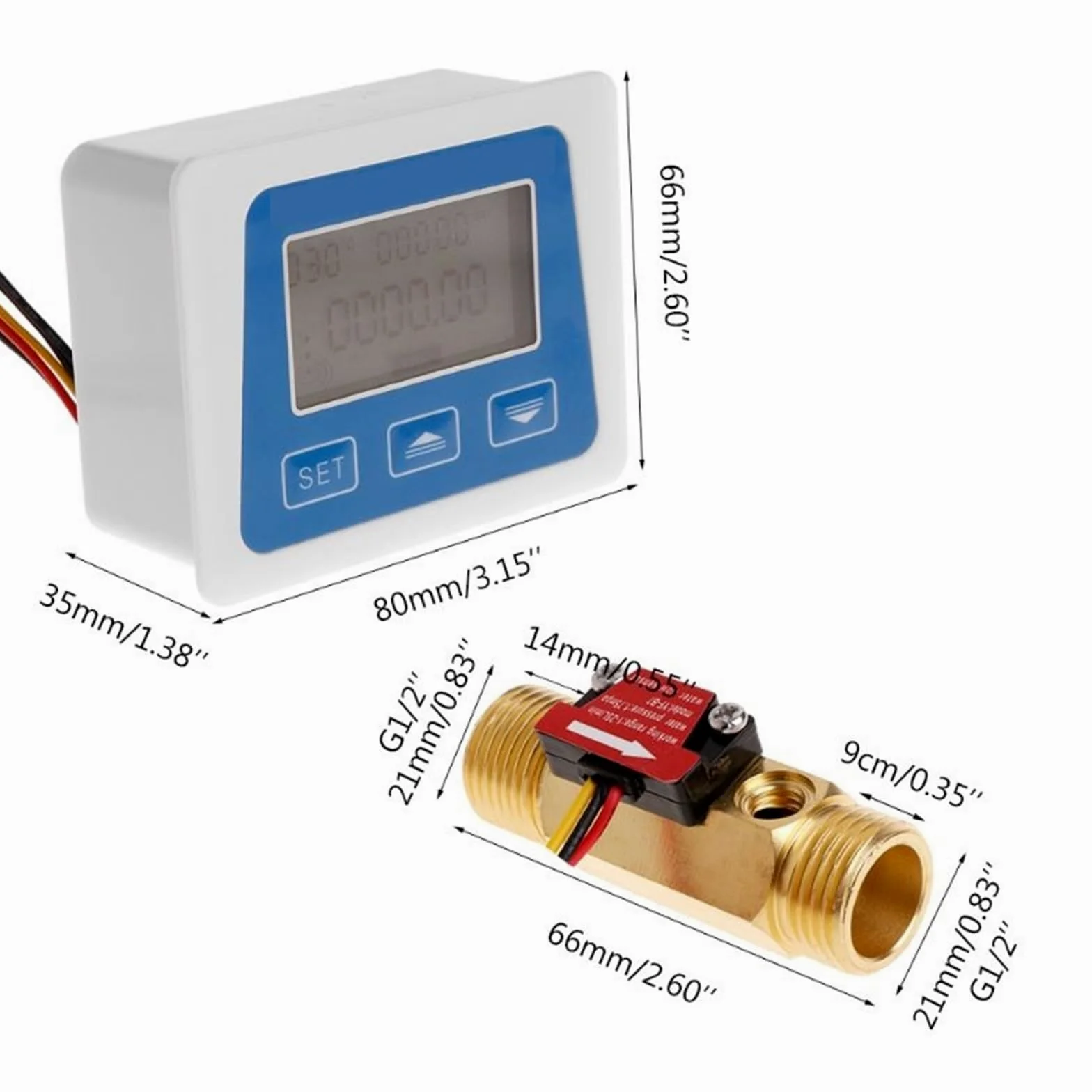 Contador de agua con entrada de latón. Medidor de Sensor de Flujo de Agua con pantalla LCD Digital, medidor de flujo, totámetro, registro de tiempo de temperatura con Sensor de flujo G1/2"
