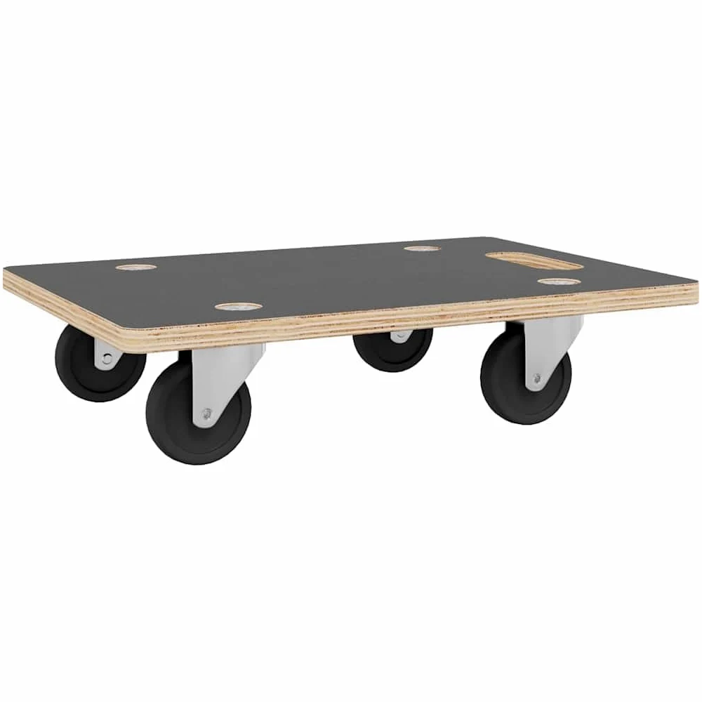 Carro de transporte 2 unidades rectangular 50 x 35 x 11,5 cm, capacidad de carga de 250 kg, madera contrachapada con revestimiento PF, antideslizante, para logística de almacén, envío