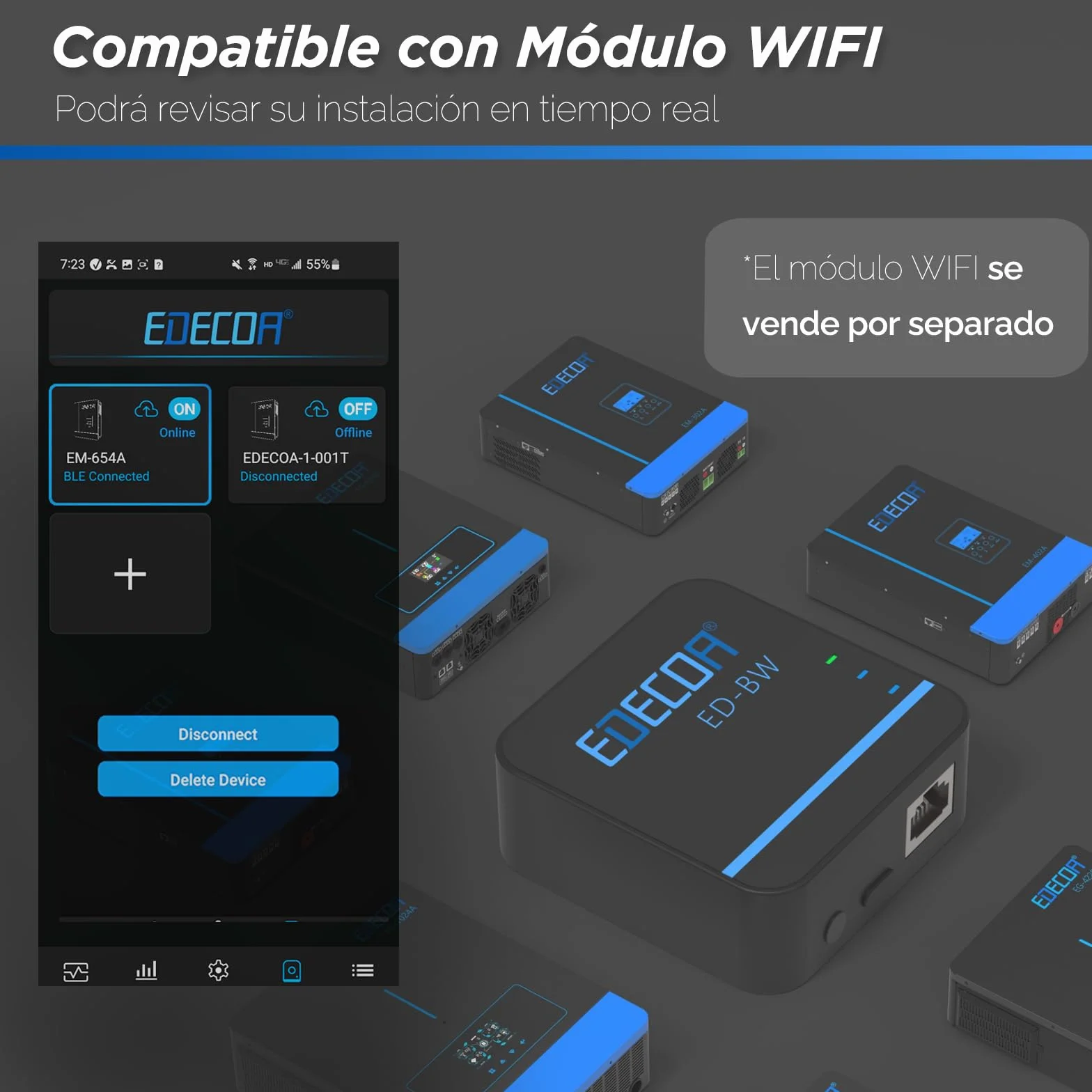 EDECOA 6200w Inversor Híbrido 48v a 230v 7000VA/6200W Cargador Solar MPPT 110A Onda Pura Off-Grid Cargador de Batería Prioridad de Red Regulador de Carga Solar (Compatible Módulo WiFi)