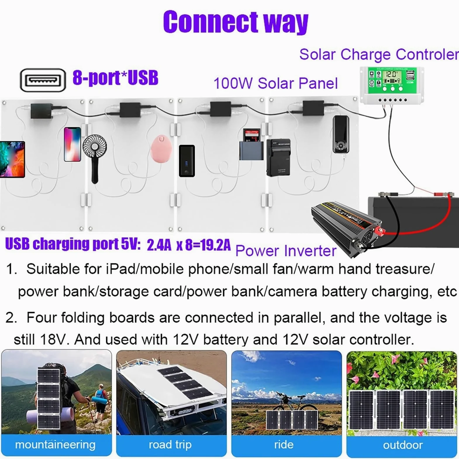 4000W/6000W Kit Solar Completo Con Inversor 100W Panel Y Controlador 50A | Panel Monocristalino Impermeable, Protección Múltiple De Circuitos, RV, Camping, Cabaña, Energía De Respaldo(4000W,12V-110V)
