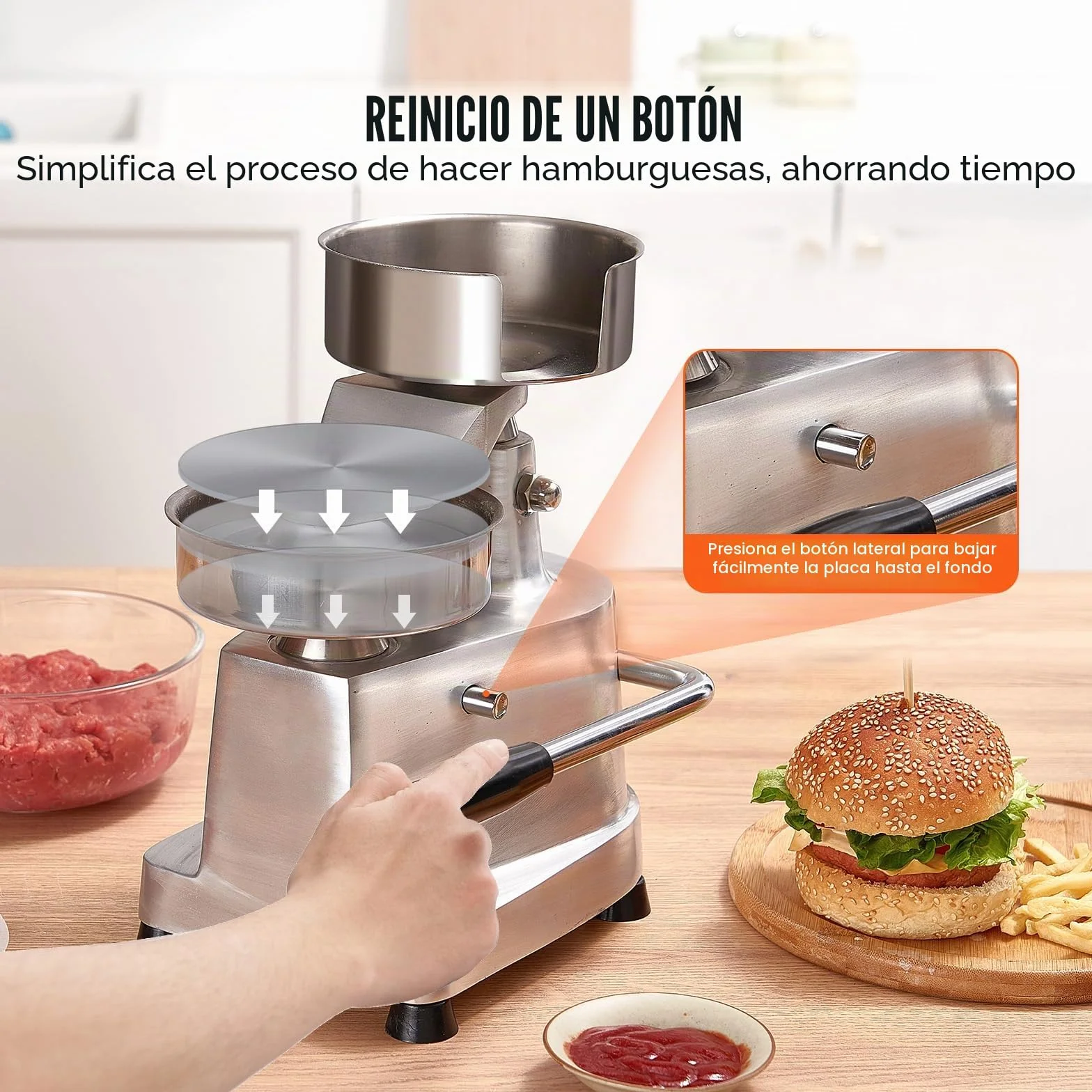 VEVOR Máquina de Hamburguesas Comercial Máquina de Prensa de Hamburguesas 130 mm Prensa de Hamburguesas de Acero Inoxidable para Formar Carne 1000 PCS de Papel para Hamburguesas Prensa de Hamburguesas