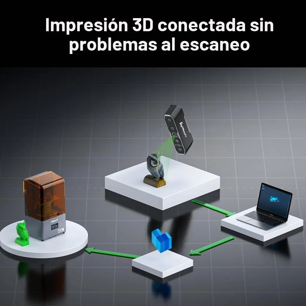 Creality CR-Scan Otter - Escáner 3D (0,02 mm, visión estéreo de cuatro lentes, escaneo a color de 24 bits para objetos de 10 a 2000 mm, color negro/metálico sin pulverización)