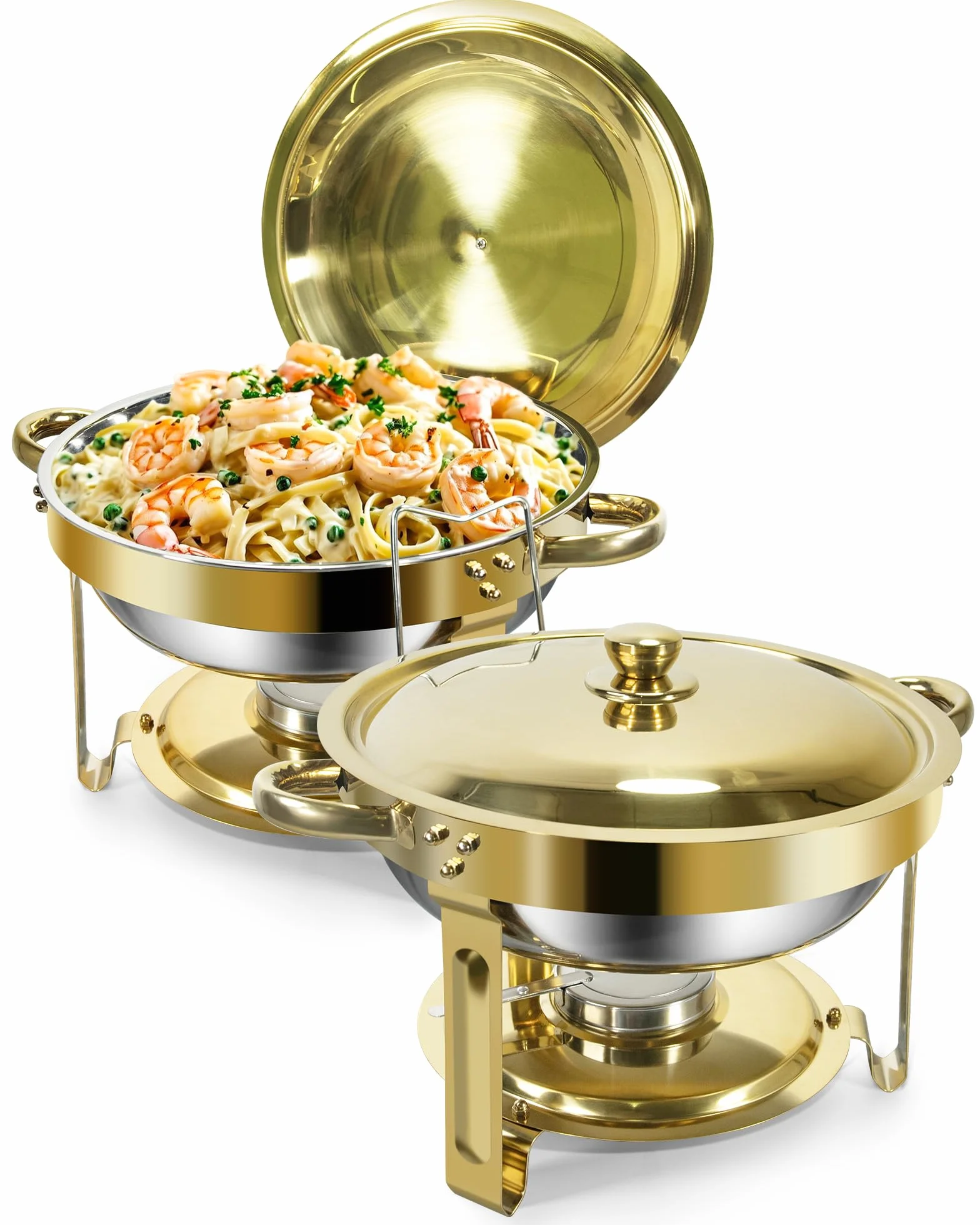 Oro Chafing Dish Buffet Set 5L Acero Inoxidable 2 Recipientes Calientes para Catering