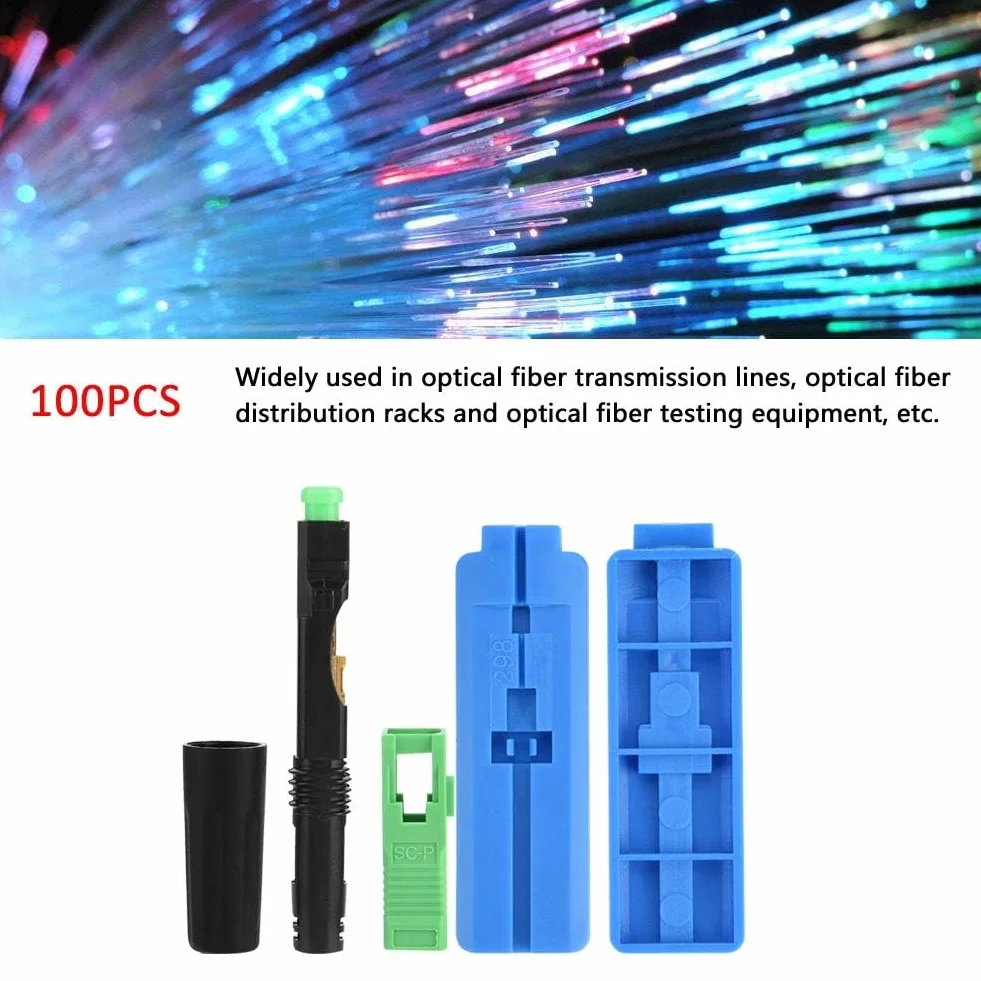 DEWIN Conector Rápido de Fibra SC,100 Piezas Conectores fríos de Fibra óptica rápida SC/APC Conector de Fibra Optica SC para Conexiones de Fibra óptica monomodo y Conexiones de Interfaz FC