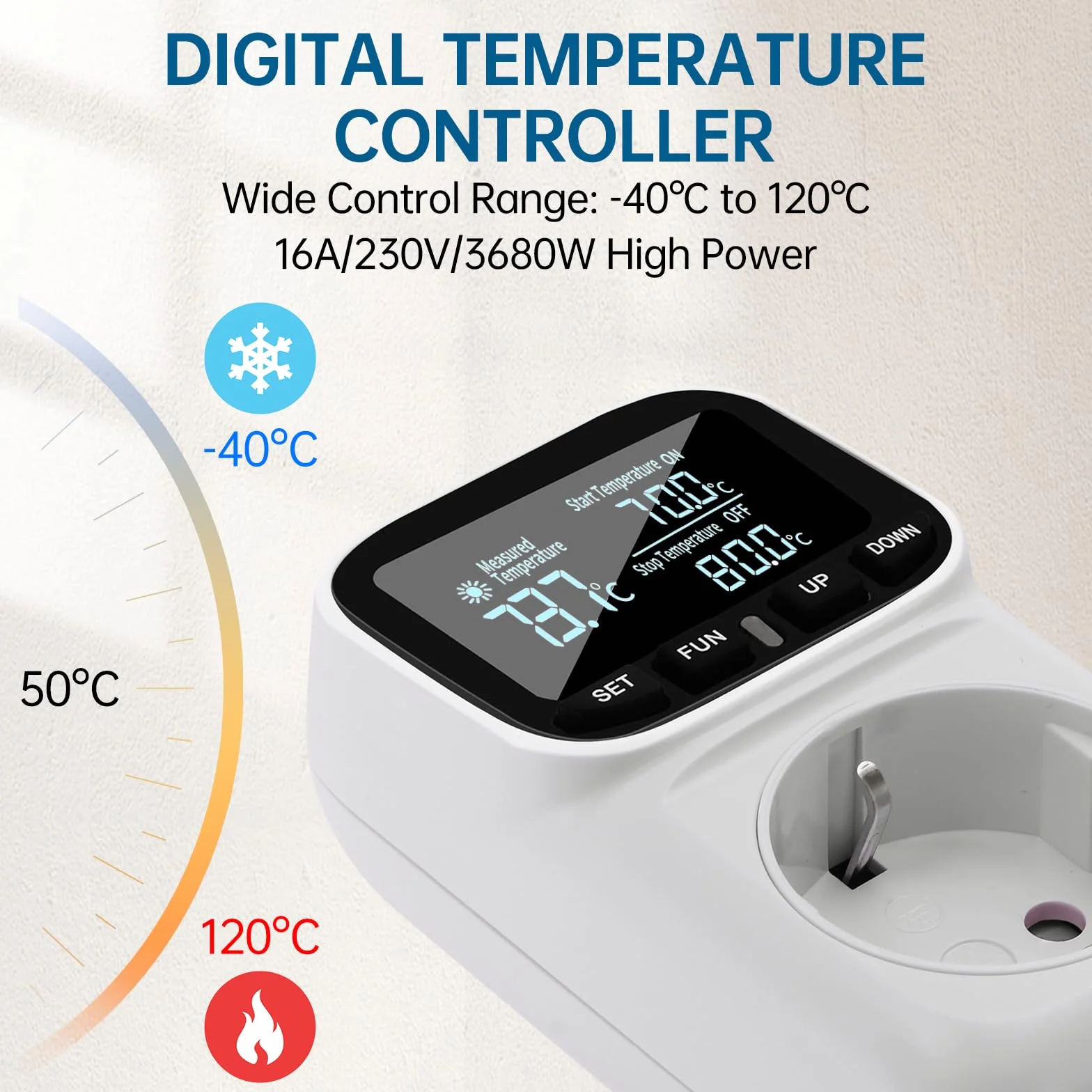 Enchufe controlador de temperatura digital 230V con sensor y interruptor de calefacción y enfriamiento