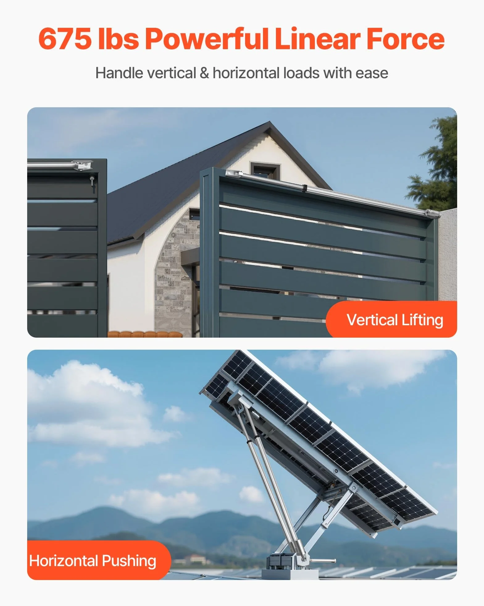 VEVOR Actuador Lineal de 12 V, Motor Lineal Impermeable IP65 de 1016 mm, 3000 N y 5 mm/s, con Soportes de Montaje para Seguidores Solares, Maquinaria Industrial y Abridores de Puertas, Plata